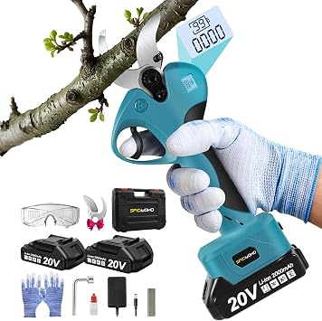 Cordless Electric Power Pruner Shears - Battery Pruning Shears 40mm Max Cutting Diameter with 20V 2X 2.0Ah Batteries and Charger, Professional Heavy Duty Gardening Pruner with Replacement Blades