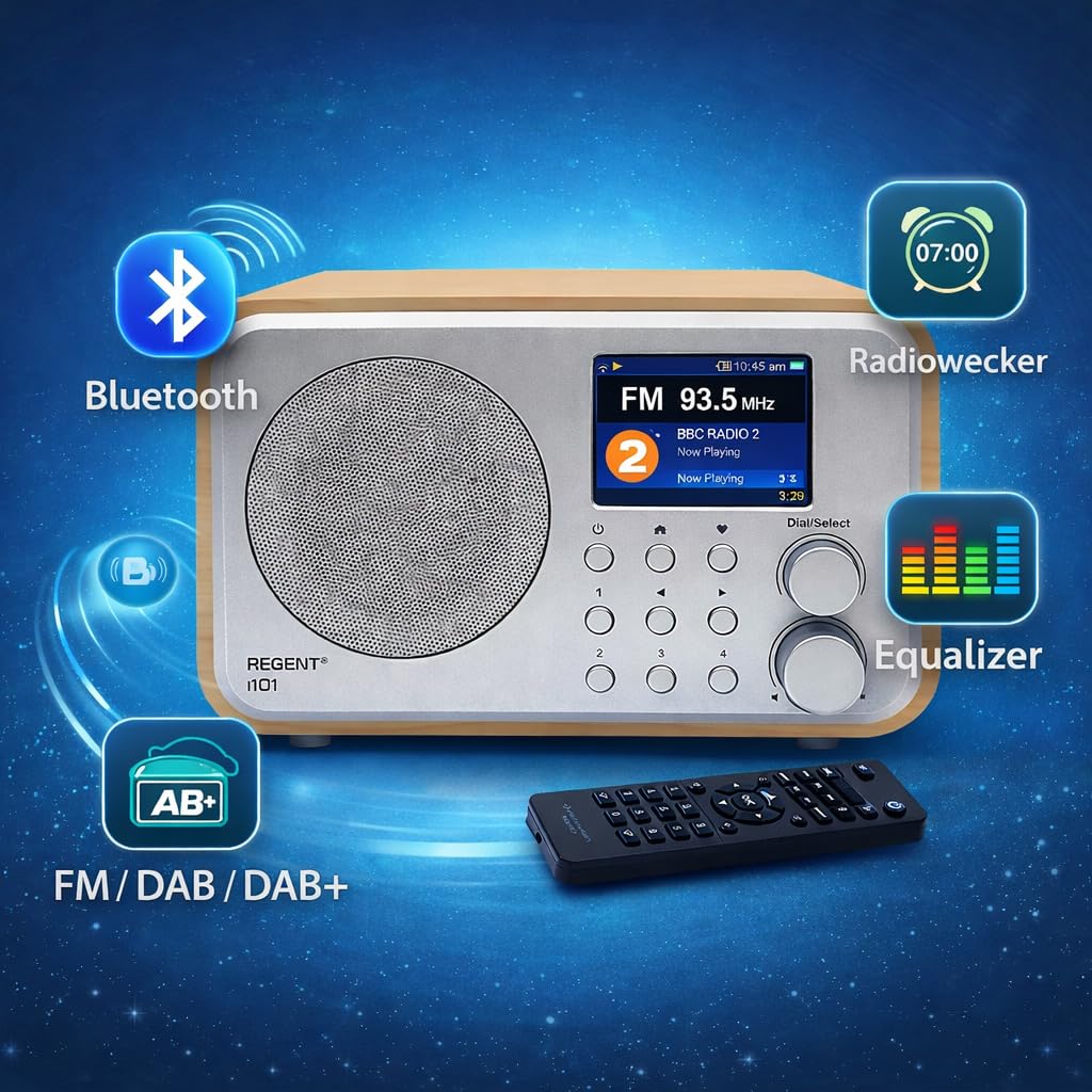 Ferguson Regent i101 Internetradio WLAN Radio mit Bluetooth FM/DAB/DAB+ Radio UKW, Radiowecker, Equalizer, Farbdisplay, USB, AUX IN, Line Out,UPnP, Sleep Timer, App-Steuerung, Fernbedienung
