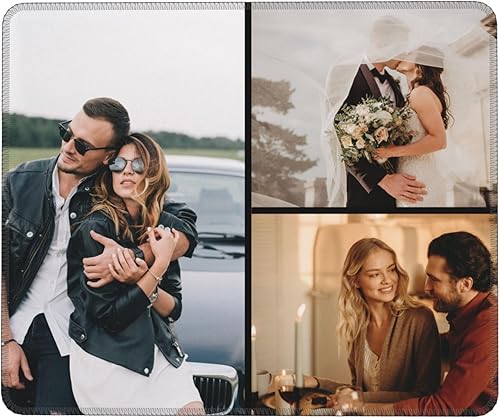 OHORTEB Alfombrilla de mouse personalizada con 3 fotos, texto con imagen personalizada, tapete de escritorio para laptop, antideslizante,