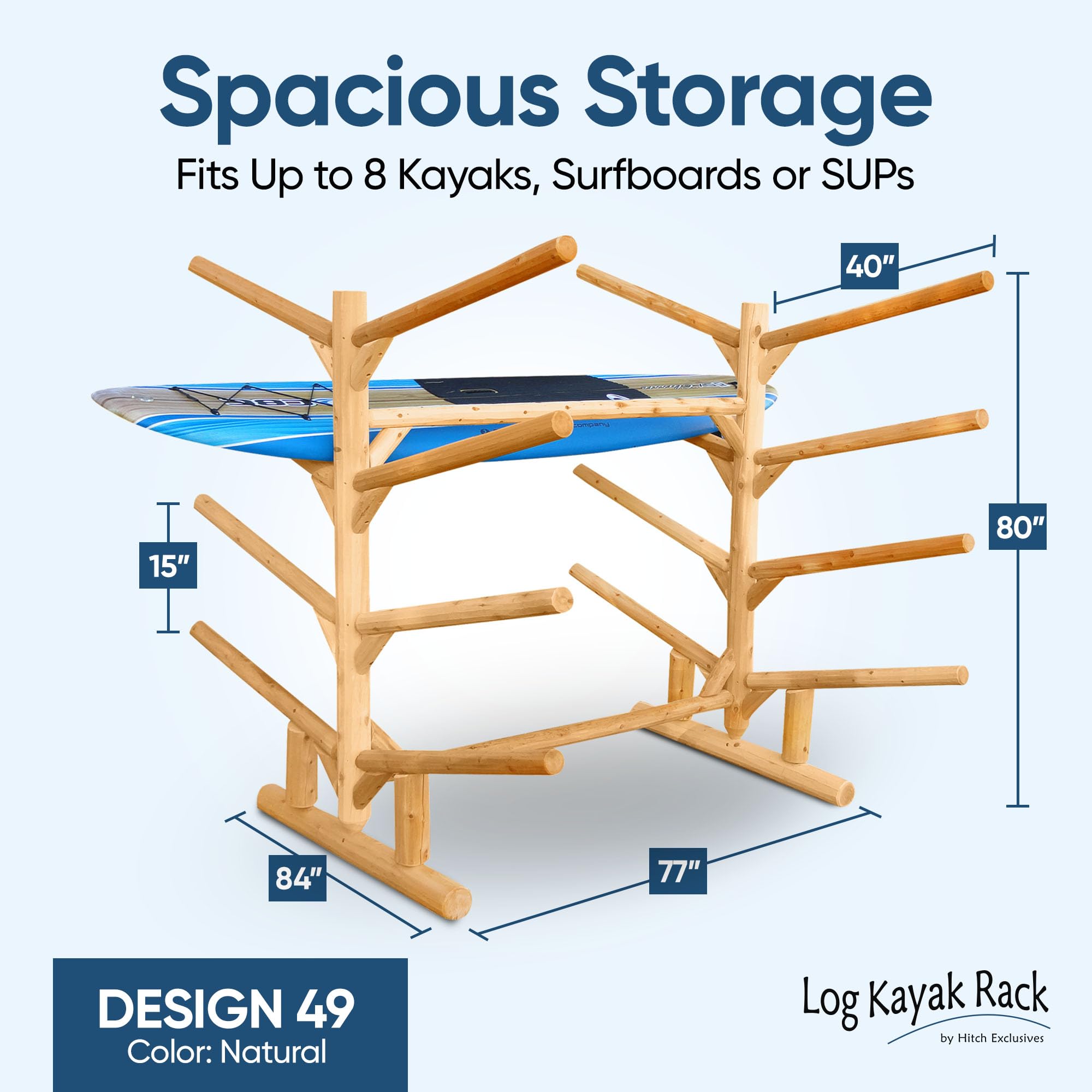 Log Kayak Rack 8-Place SUP Log Rack, Freestanding SUP Board Stand, Surfboard Stand, Heavy Surfboard Floor Stands, Kayak Rack Outdoor Storage, Surf Racks - Natural