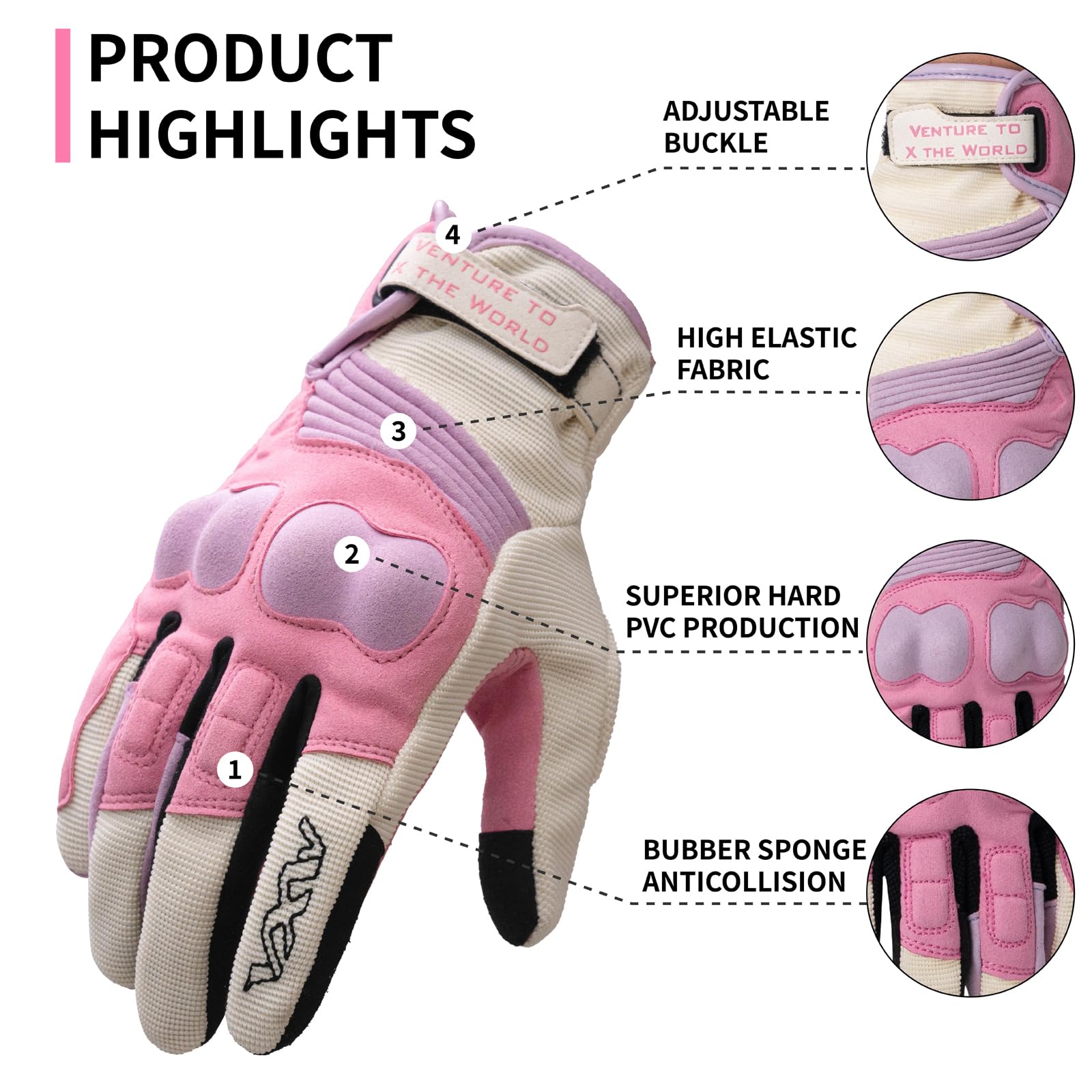 VXW Motorcycle Gloves for Women - with Palm Sliders & Full Finger Touchscreen Design, High-Speed Sports Gear for MTB/ATV/BMX/Motocross/Racing/Dirt Bike Gear(Small, Pink)