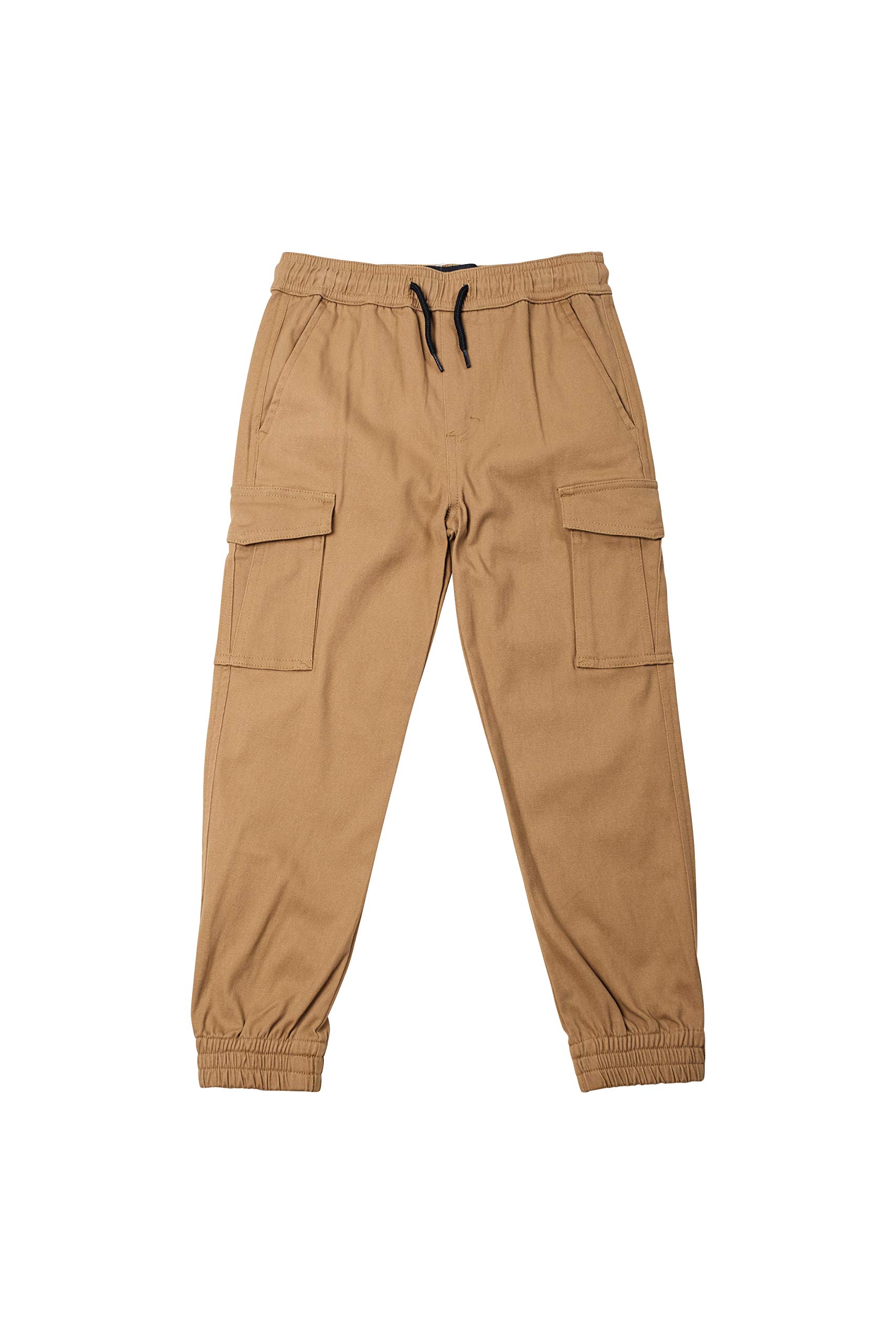 BROOKLYN ATHLETICSYouth Twill Jogger Pants Soft Stretch Slim Fit Trousers, Tobacco Cargo, 4