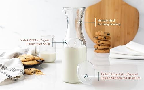 Miniatura 3 de Kook Jarras de vidrio para bebidas, dispensadores de bebidas, jarras transparentes para mimosas, agua, vino, leche y jugo, con tapas de plástico,