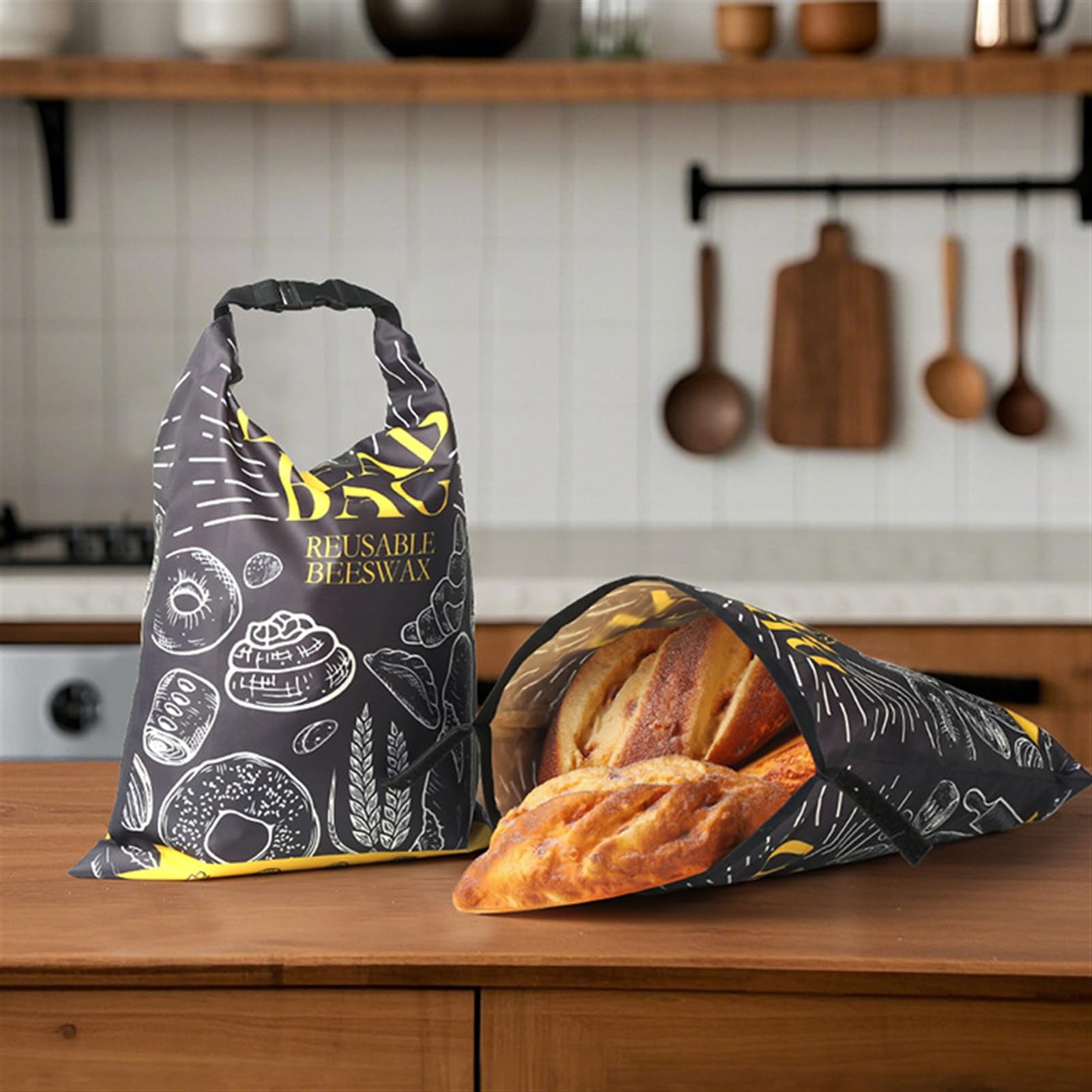 2 Bolsas Reutilizables de Pan 43 x 31 cm, Doble Capa Impermeable y Rsistente Al Aceite Grado Alimenticio para Masa Madre