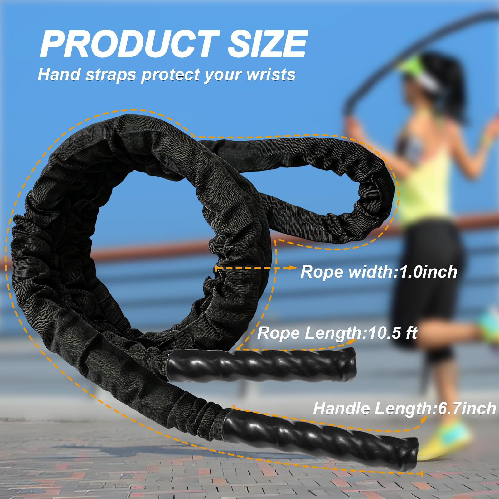 Springseil, gewichtetes Springseil, schwere Springseile für Fitness-Springseil für Frauen, Krafttraining, Gewichtsverlust, Boxtraining, 25 mm x 3,2 m, Schwarz