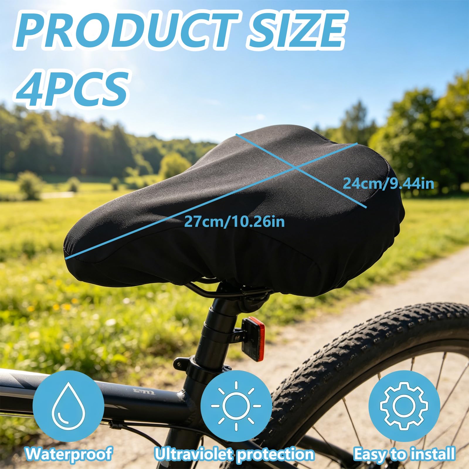 coprisella Bicicletta Impermeabile 4 Pezzi coprisella Bici Universale Elastico Protezione Sella Resistente Poliestere Nylon Nero Uso Urbano Trekking Ciclismo