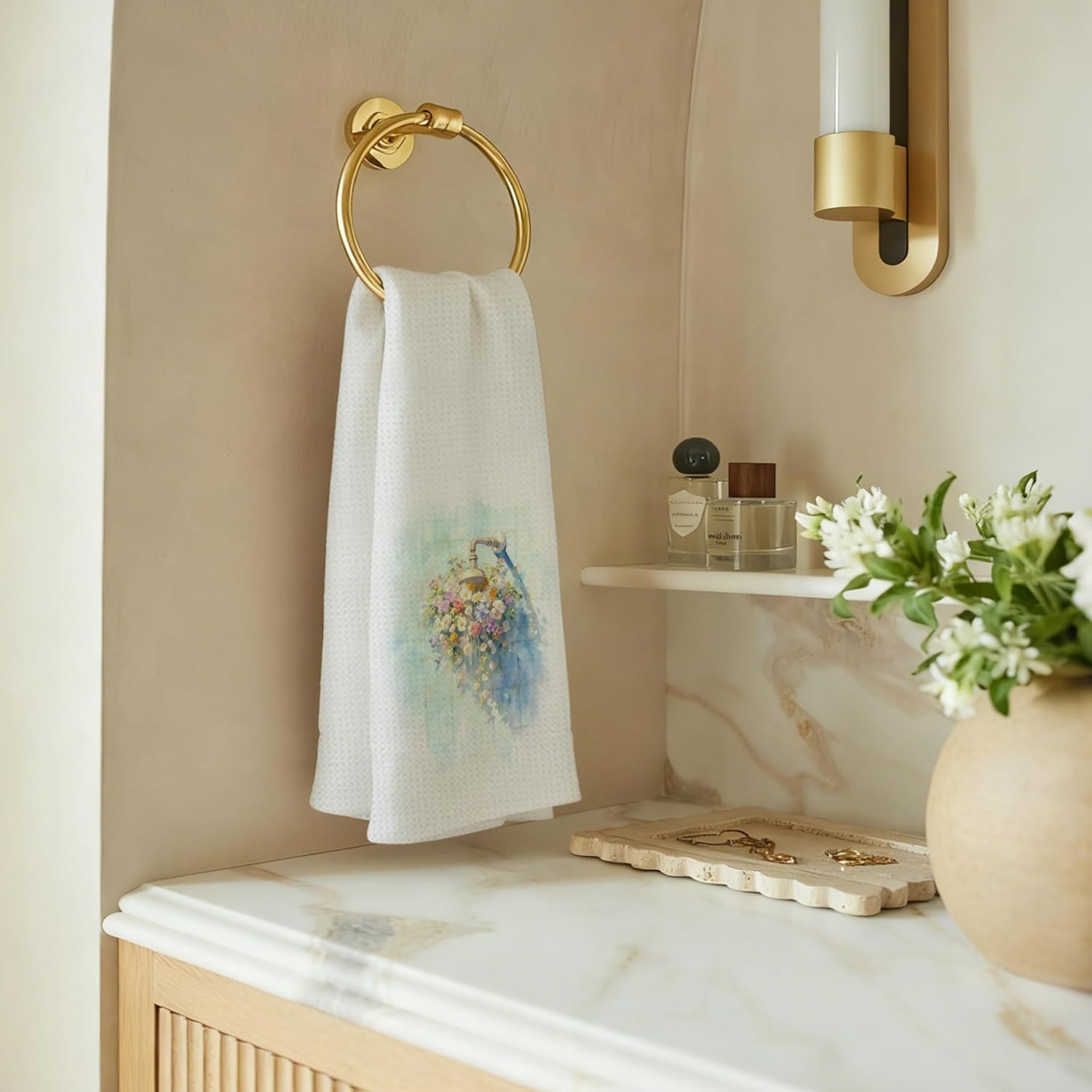 Floral Shower Decorative Bathroom Hand Towels, Floral Bathroom Decor, Colorful Wildflower Botanical Blooming Flower Hand Towels for Washroom Restroom Shower Room, 16x24 Inch - Image 5