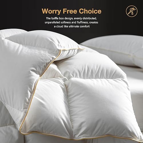 Miniatura 5 de DREAMHOUR Lujoso edredón de plumón de ganso blanco, tamaño individual, relleno de plumas y plumón, relleno de edredón de plumón de peso medio