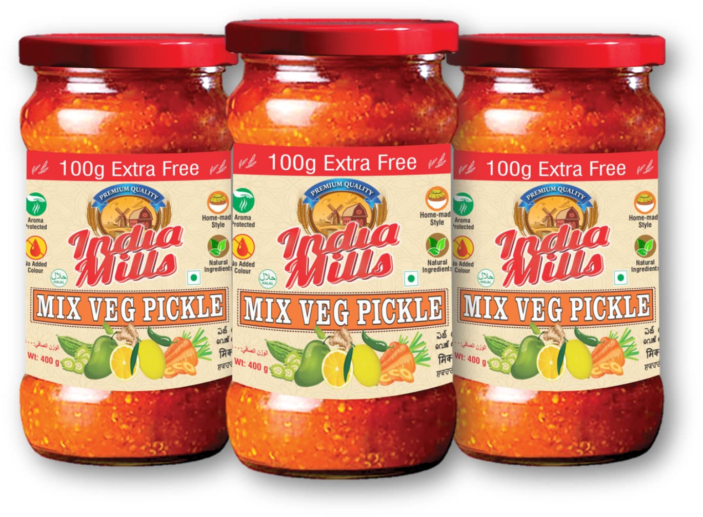 INDIA MILLS Mixed Veg NIS Pickle Pack of 3