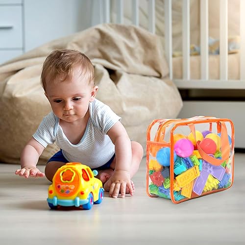 Miniatura 7 de 9 bolsas de almacenamiento de juguetes, bolsa organizadora de juguetes de PVC transparente que incluye 6 bolsas grandes de mano y 3 bolsas medianas