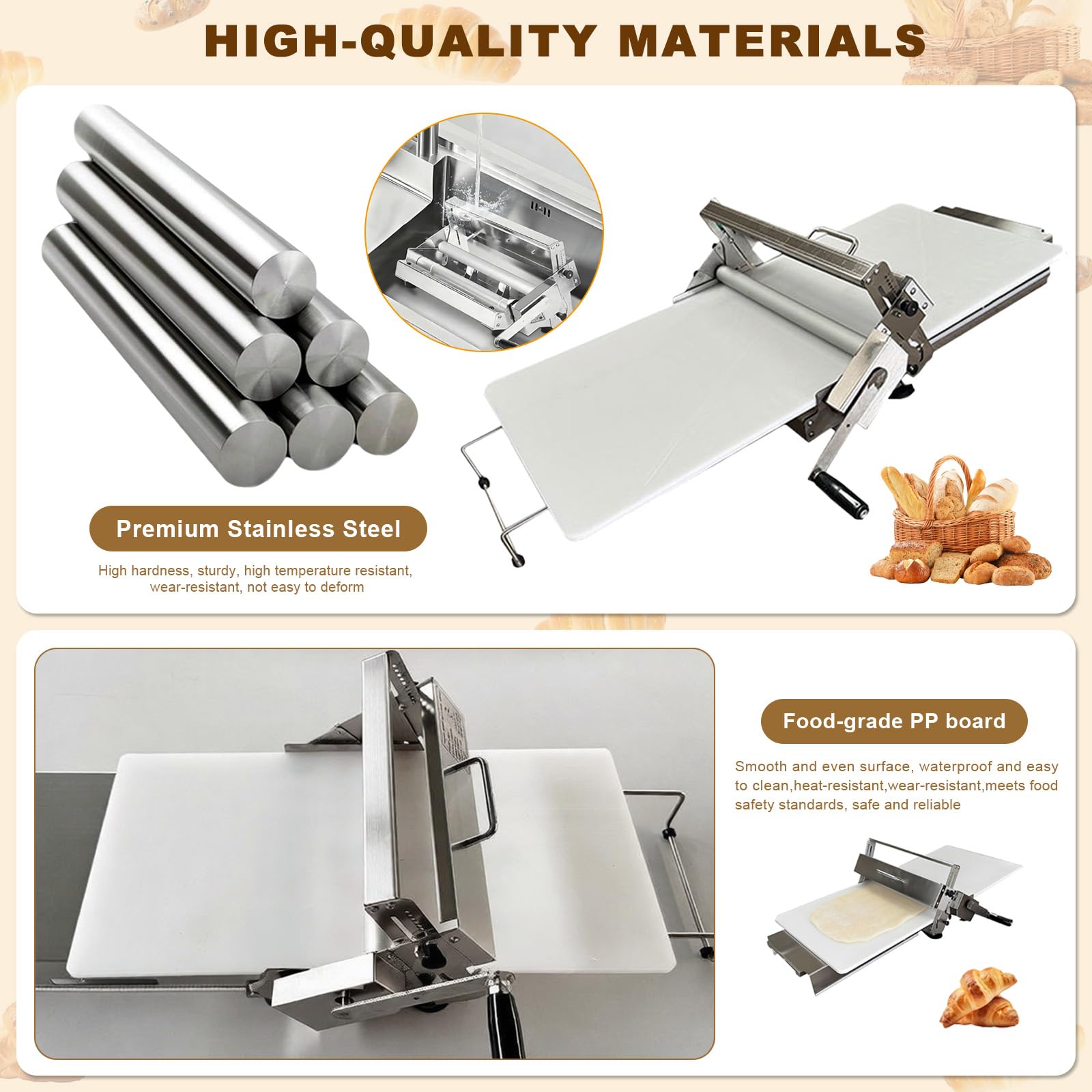 Laminoir à Pâte Pliable Laminoir Manuel à épaisseur Réglable Laminoir à Pâte Feuilletée en Acier Inoxydable Laminoir à Pâtisserie pour Pizzas Croissants Pâtisseries Domestique Commercial