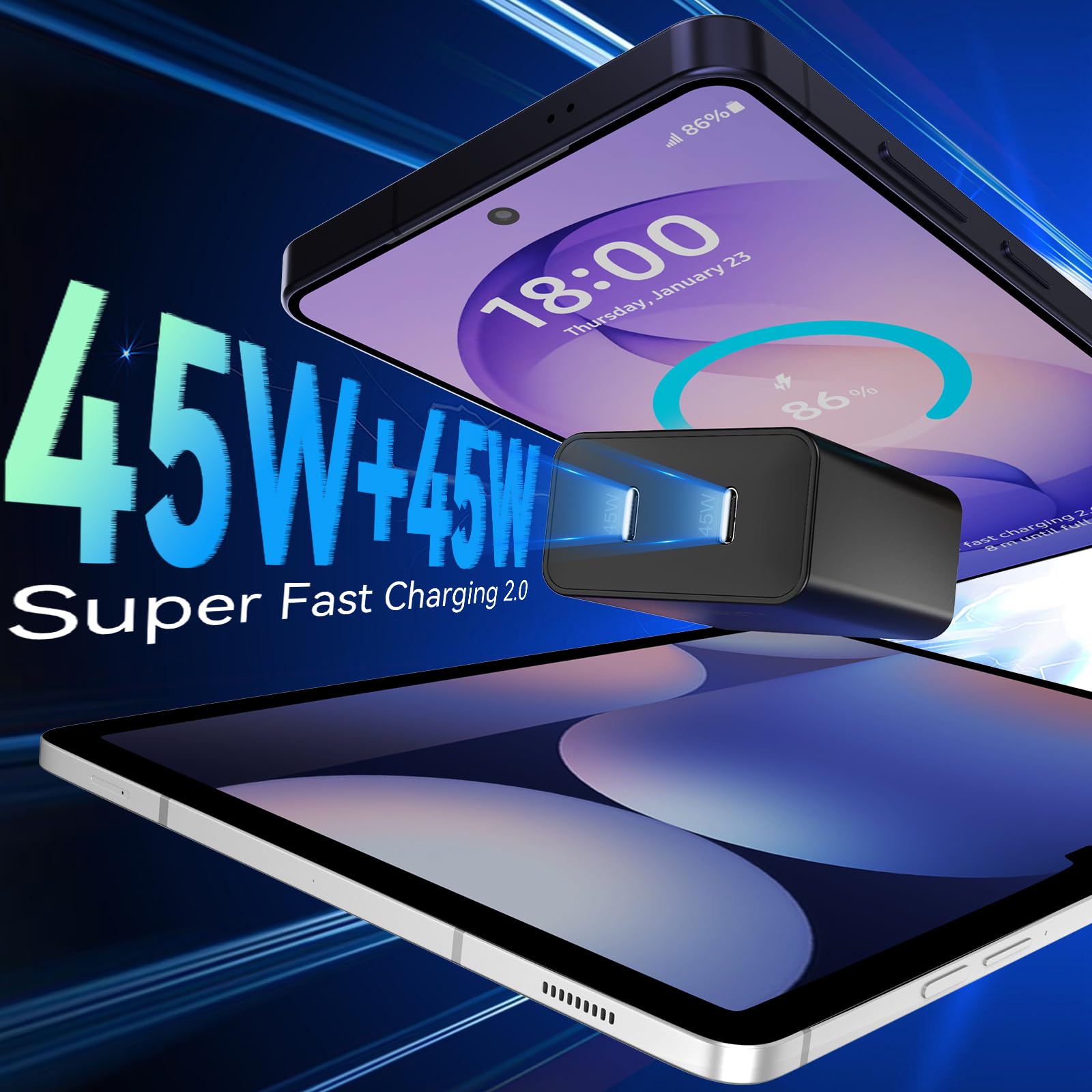 2 caricabatterie super veloci da 45 W a 2 porte di tipo C con cavo USB C da 3 m con blocco caricatore per telefono Android per Samsung Galaxy S25 Ultra/S25+/S24/S24 Ultra/S23/S22/S20/Note10+