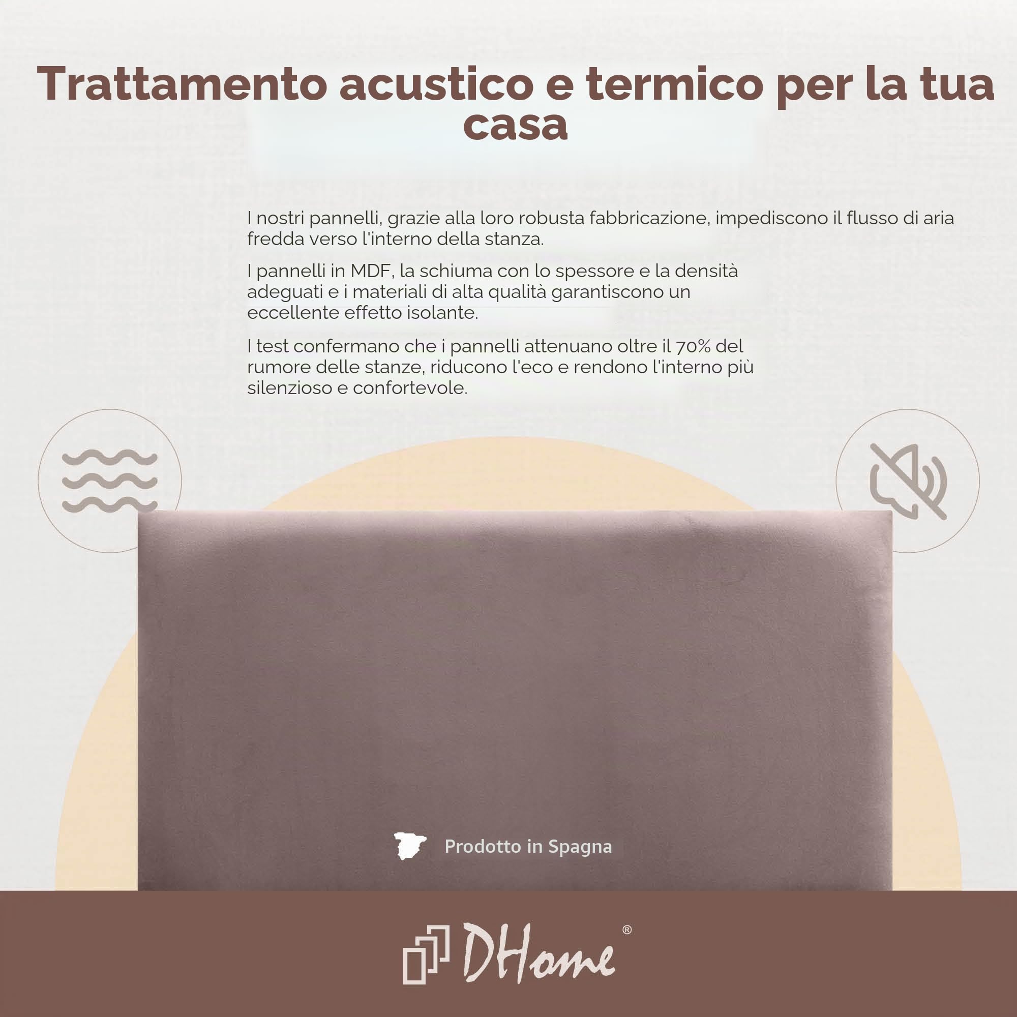 DHOME Set di 6 Pannelli Imbottiti in Velluto Autoadesivi per Parete Acustici Fonoassorbenti Protezione dagli Impatti Testiere Decorazione Casa Camera da Letto (Beige, 60x20cm, x6)