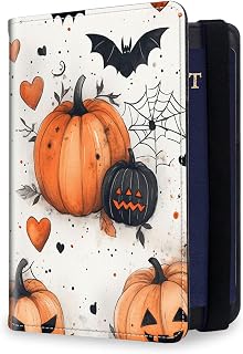 Passport Holder for Travel, RFID Blocking Passport Holder Travel Walle, Passport and Vaccine Card Holder, Vacation Must Haves Travel Accessories for Men Women, Pumpkin Bat