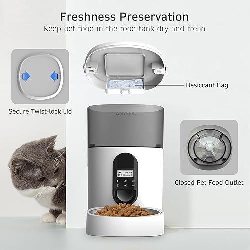 Miniatura 5 de Comederos automáticos para gatos: alimentador de mascotas cronometrado para gatos y perros con pantalla LCD, control de porciones programable,