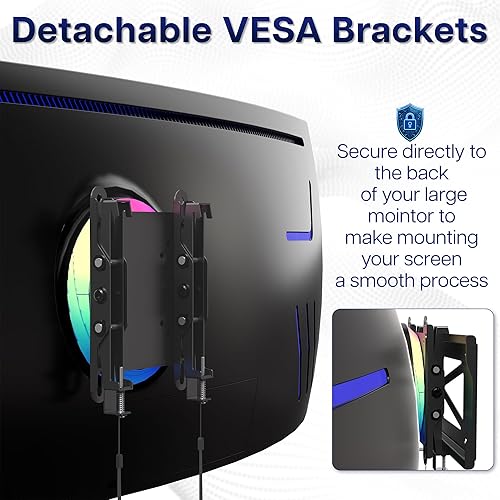 Miniatura 5 de VIVO Soporte de pared para monitor ultraancho de perfil bajo para pantallas de hasta 49 pulgadas y televisores de hasta 32 pulgadas, soporta 44