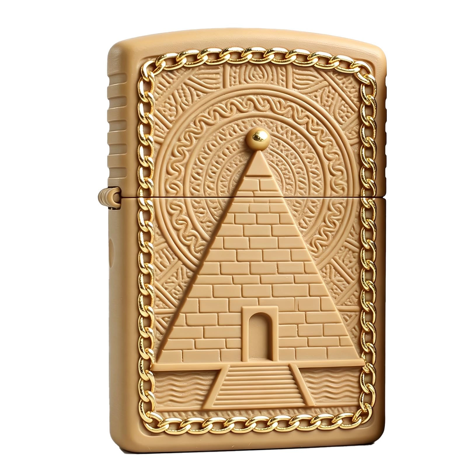 Vintage Pyramids Carved Trench Kerosene Lighter Reusable Flip Top Wheel Grinding Lighter for Daily Use (A)