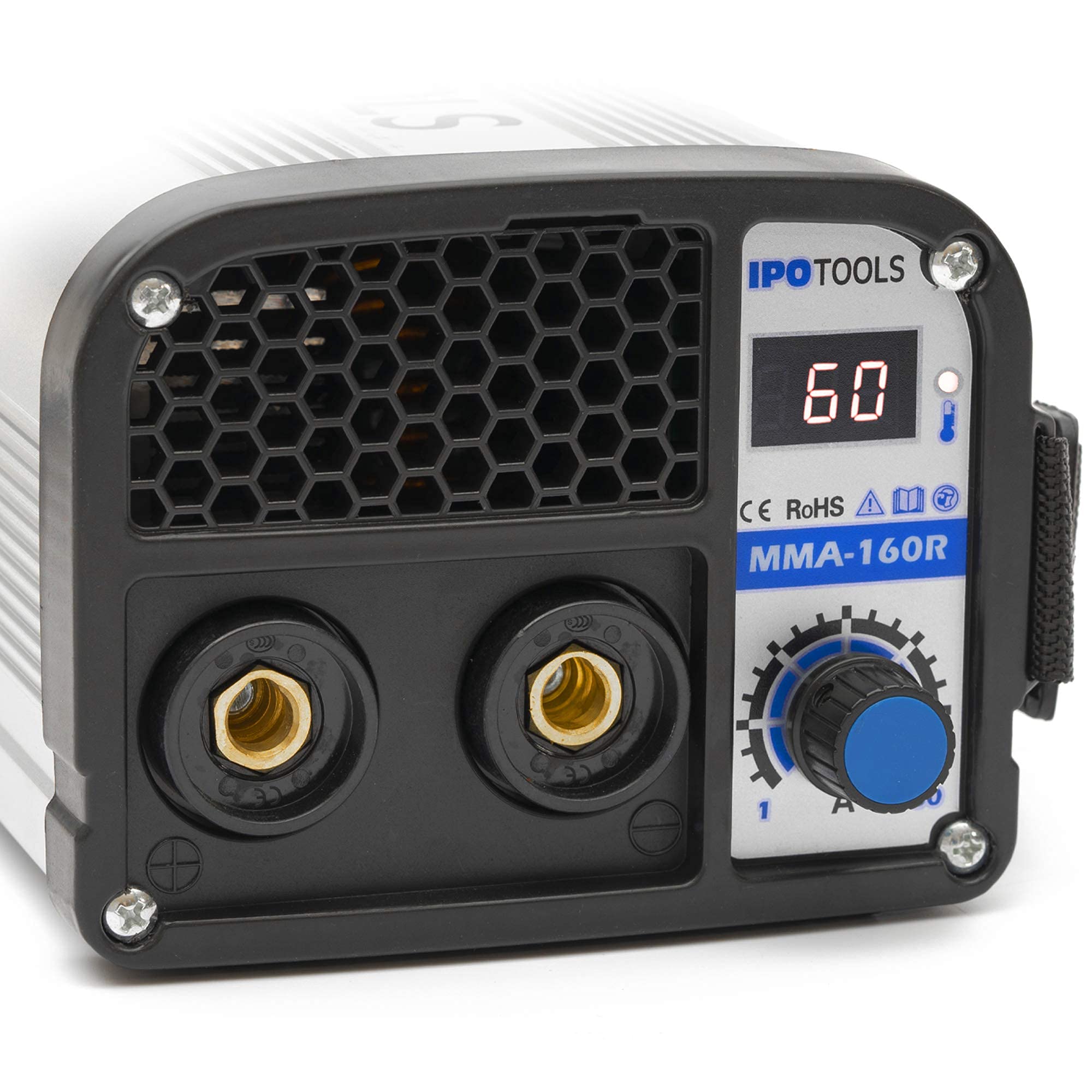 IPOTOOLS MMA-160R Elektroden Schweißgerät - IGBT Inverter Schweissgerät MMA/E-Hand mit 160 Amper/Digitale LCD Anzeige / 230V / Anti-Stick/Hot-Start/Arc-Force/Schutzschild / 7 Jahre Garantie
