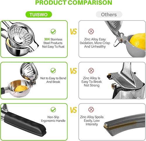 Miniatura 3 de Exprimidor de limón Tuiswo Exprimidor manual grande de cítricos de acero inoxidable, cuenco de metal duradero con agarre antideslizante, calidad