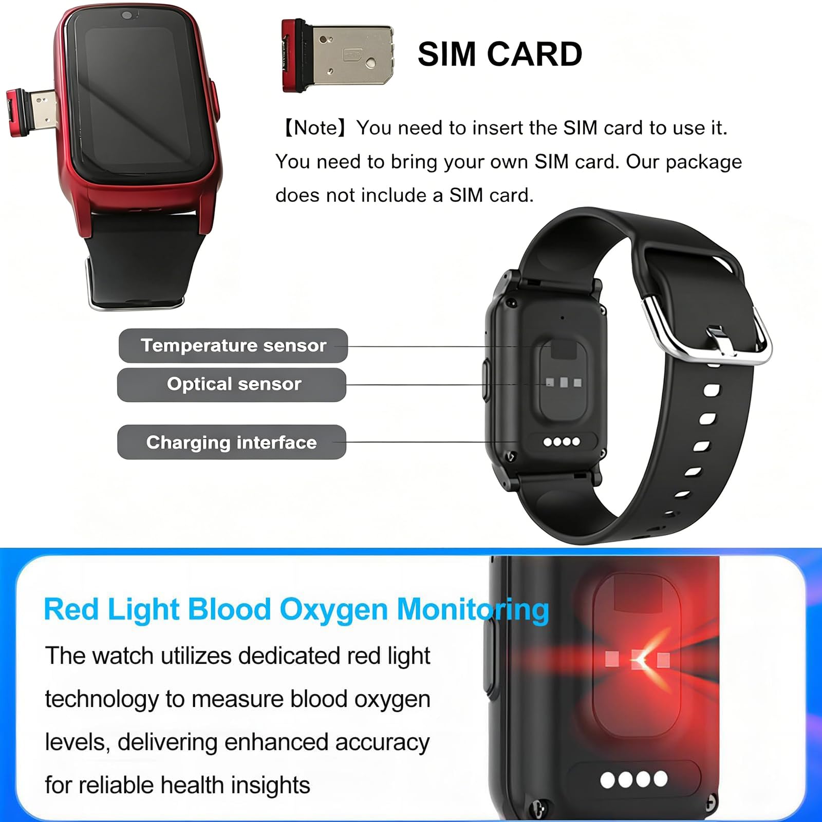 Reloj Inteligente para Personas Mayores: GPS Preciso, Detección De Caídas Y Botón De Emergencia SOS, Recordatorio De Medicamentos, Videollamadas HD, Batería De Larga Duración Black