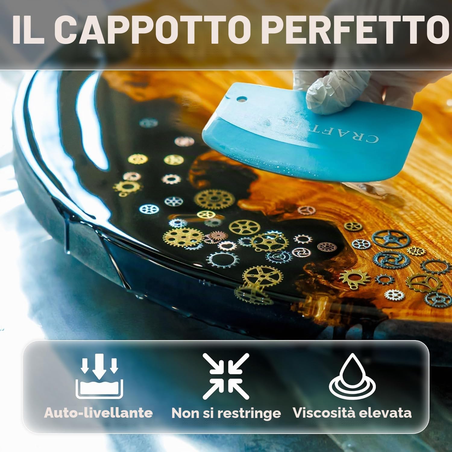 CRAFT RESIN 4L Resina Epossidica per Tavolo – Resina Epossidica Trasparente Kit, Resistente ai Raggi UV, Alto Lucido, Autolivellante – per Piani di Lavoro & Banconi – per Legno, Superfici