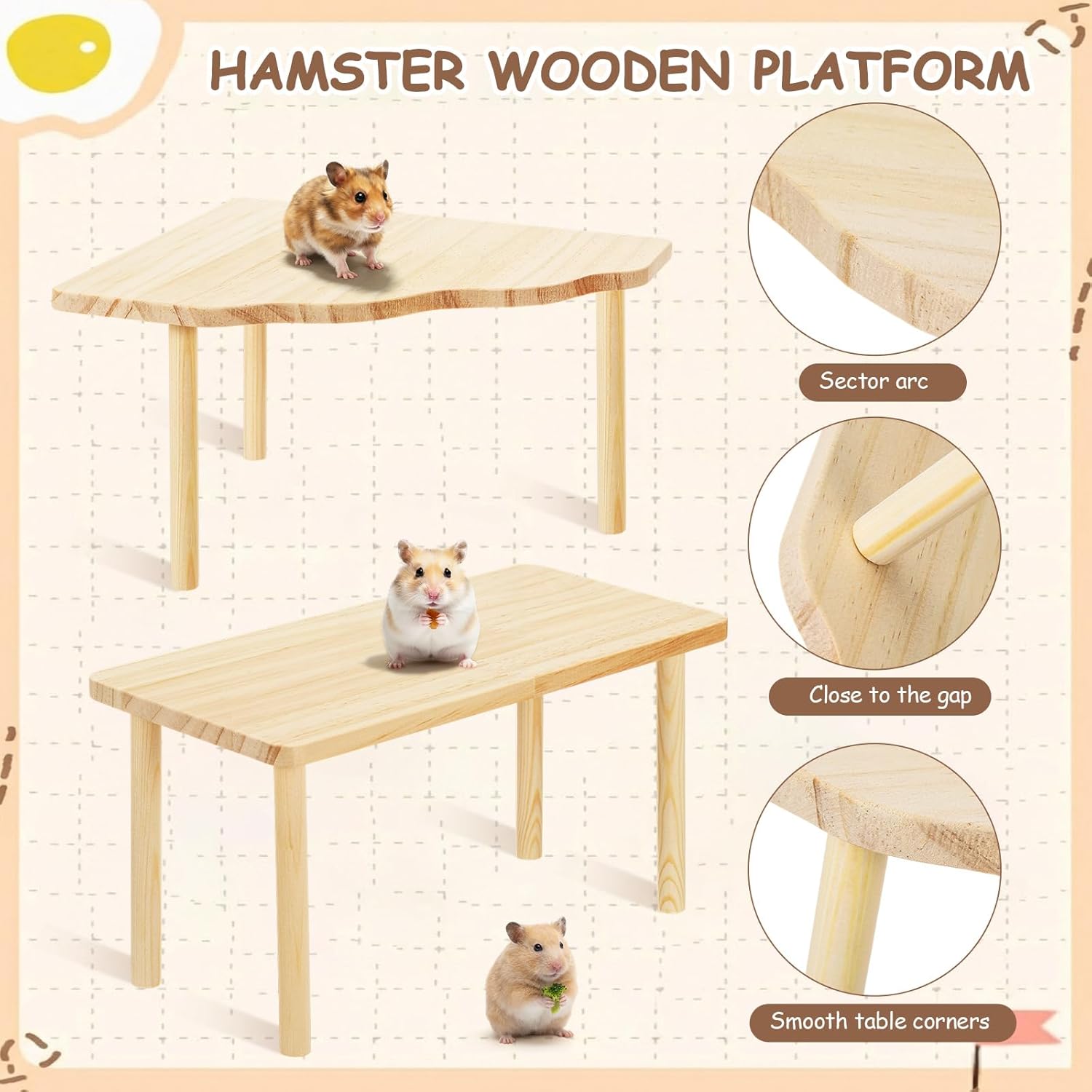BreezeHug 4 Pcs Hamster Platform Hideout Wooden Tunnel Ladder Playhouse Hamster Game Climbing Toy with Platform Cage Accessories for Small Pets Dwarf Syrian Mice Degus Gerbils Squirrel(Climber)