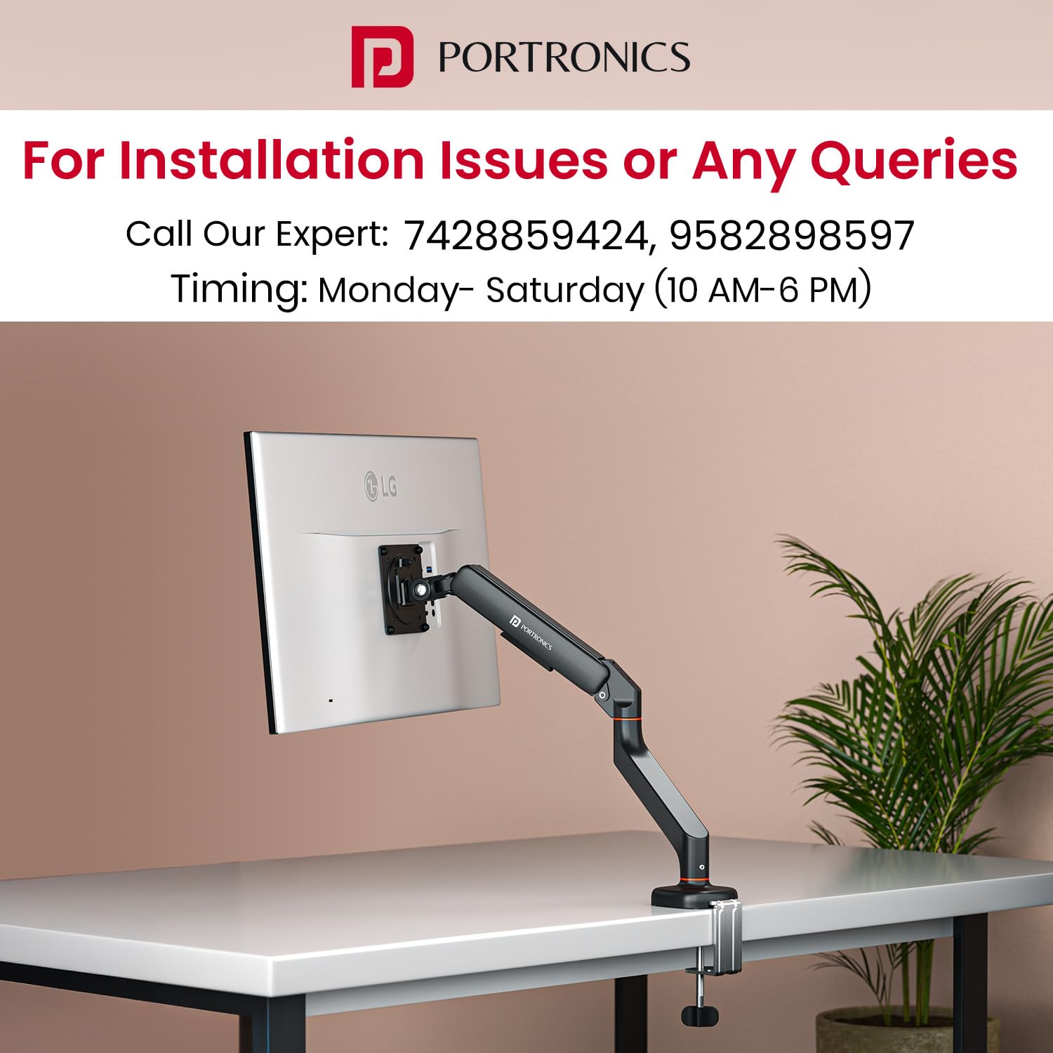 Portronics Aerolift Solo Monitor Arm - Desk Mount -4