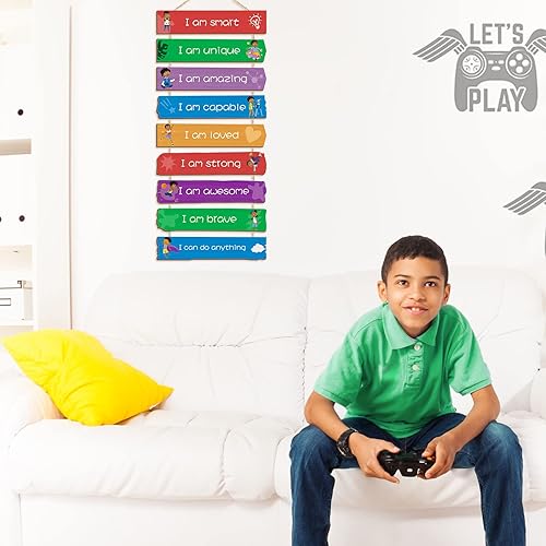 Miniatura 5 de Chunful Juego de 9 letreros de pared inspiradores para dormitorio de niños, decoración de pared inspiradora de madera, letrero de pared motivacional