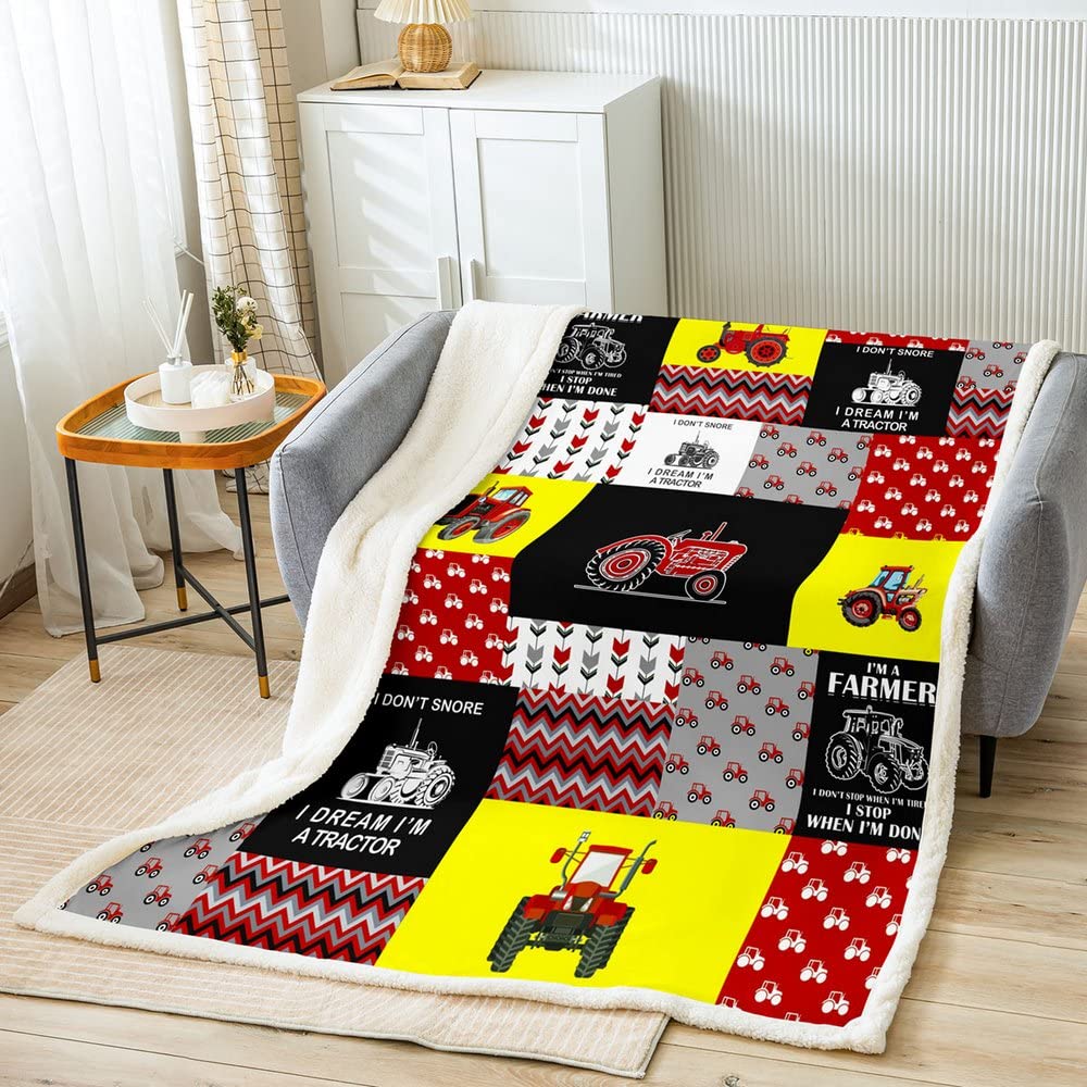 Loussiesd Farm Tractor Sherpa Blanket Cartoon Tractor Fleece Throw Blanket for Kids Boy Toddler Vehicle Plush Blanket Harvester Excavator Fuzzy Blanket for Bed Sofa Bed Yellow,Baby 30x40 Inch — image 1