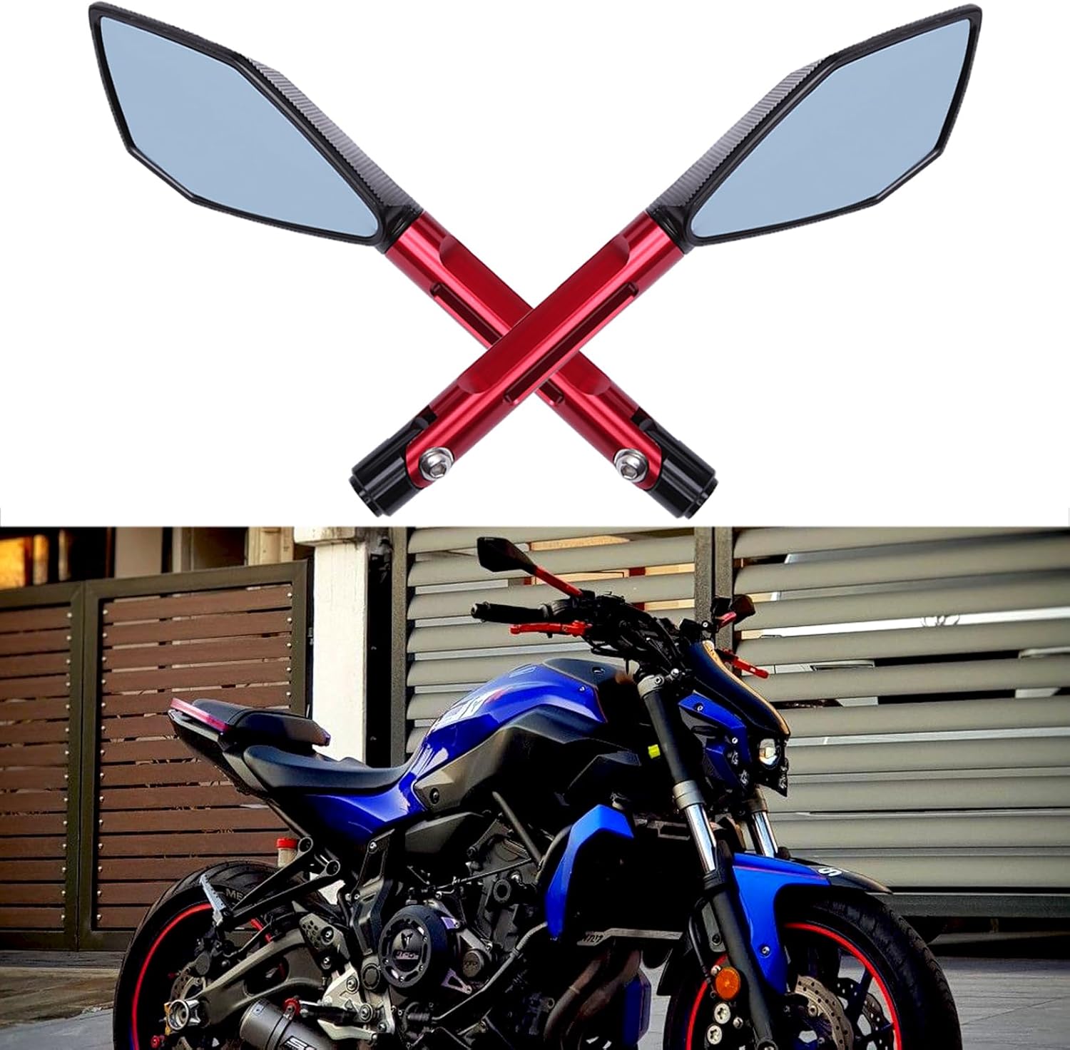 JMTBNO 8mm 10mm Motorcycle Rearview Mirror Handlebar For Yamaha XJ6 R1 R6 FZ6 F800 F650 MT03 MT07 MT09 Z750 Z1000 ER-6N TNT TRE Monster(Red)