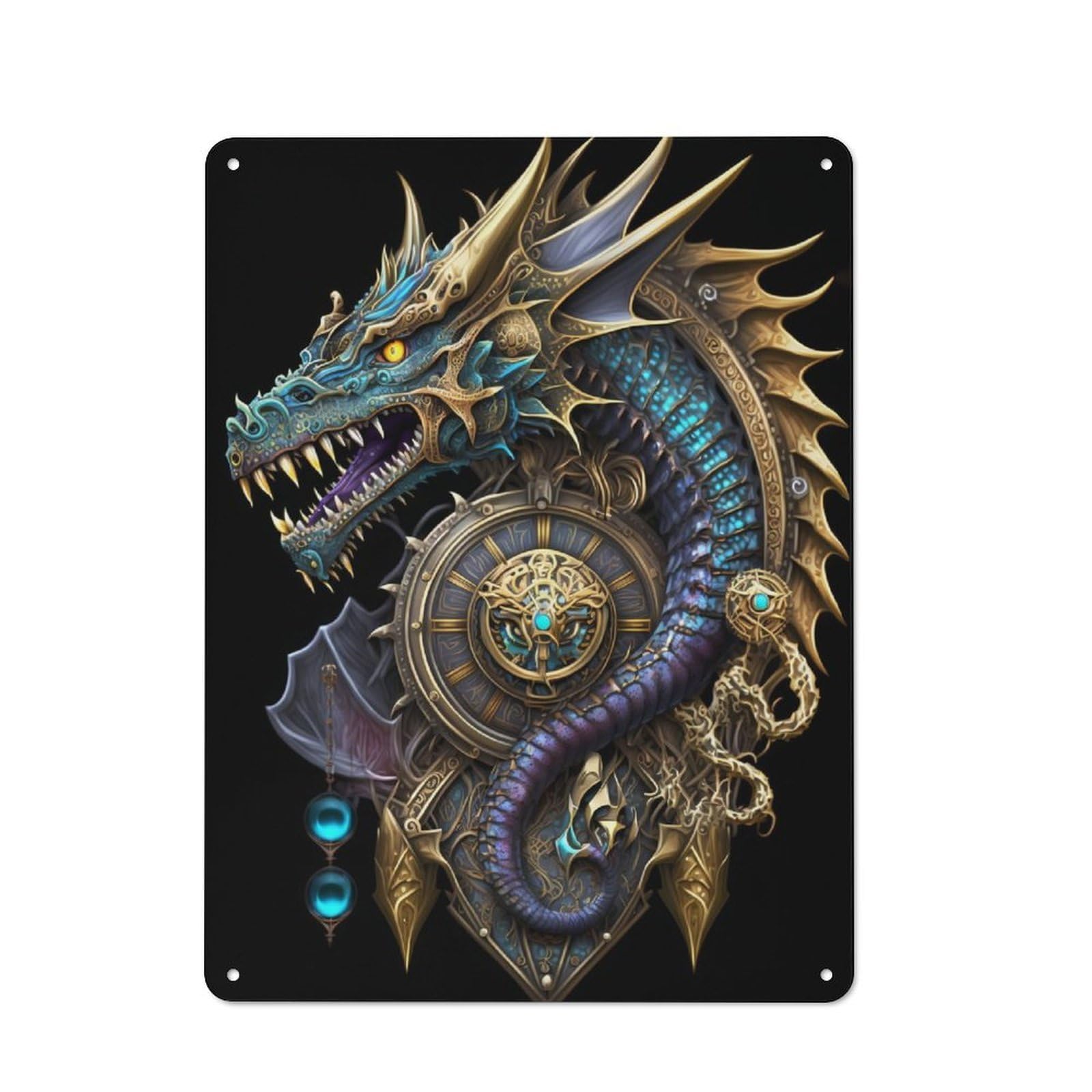 Junmoney Mystical Golden Dragon Metal Sign 40X30cm With For Home Bar Wall, Rustic Decor, For Collectors Decorating Home Bars And Entertaining Spaces