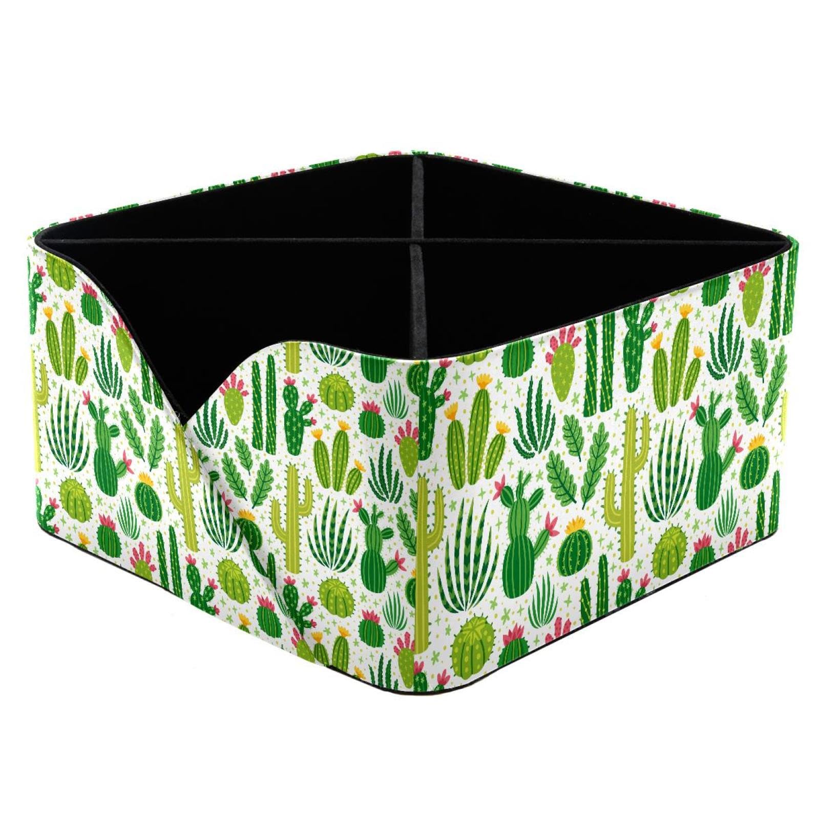 KengjuTesu Cactus Cacti Pattern Desktop Organizer Pen Holder, Rectangular Pencil Cup for Office, Study and Makeup Stations