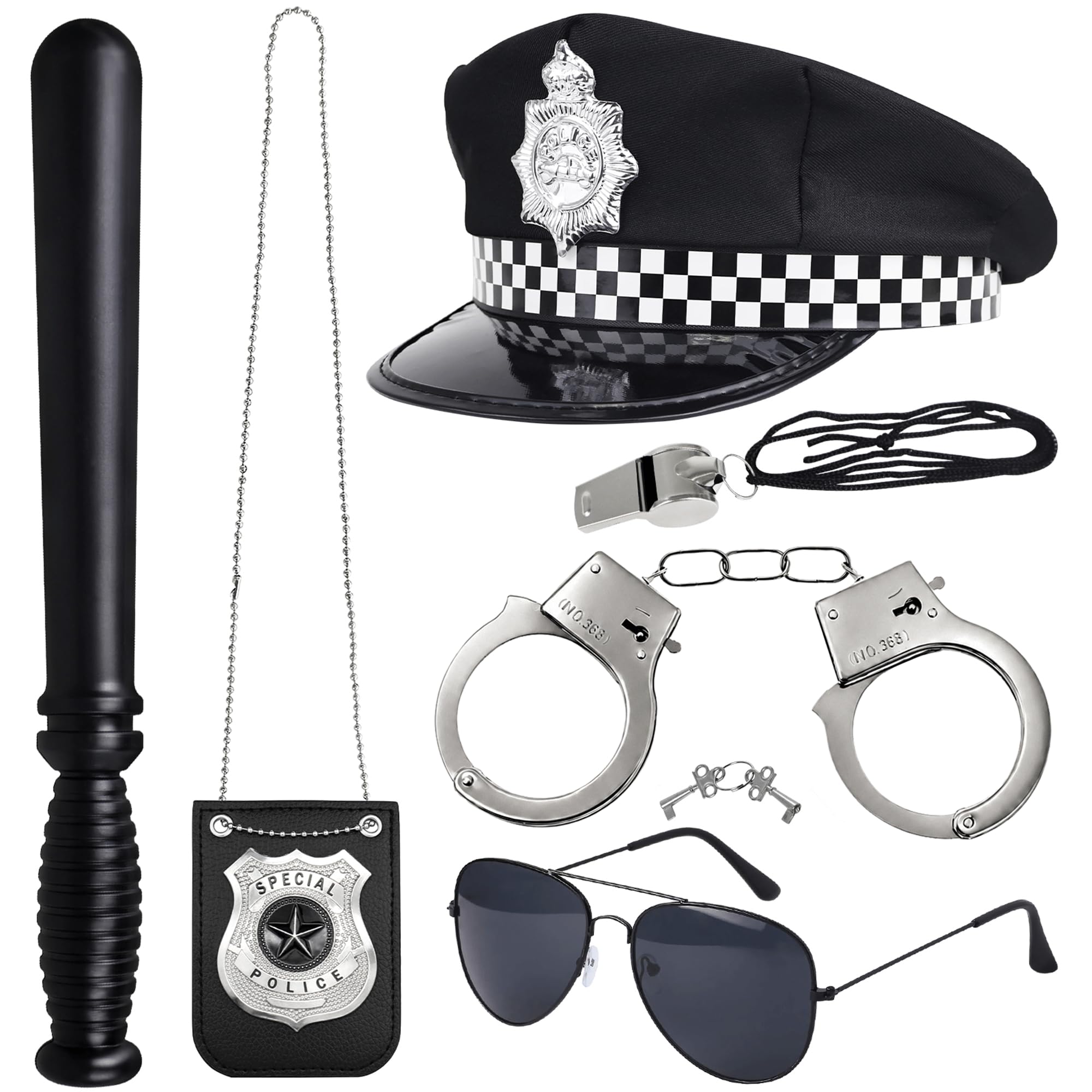 Orgoue Police Costume Accessories, Police Hat Badge Handcuff Set for Women | Cop Hat Costume Set with Sunglasses Stick for Adult for Halloween Themed Party Role Play