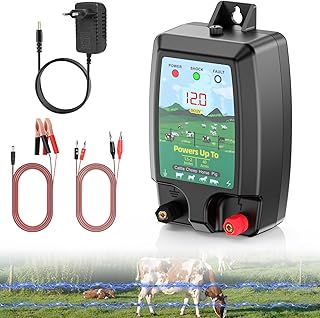 Clôture Électrique pour Animaux 10KM, Puissante 2J electrificateur Clôture Électrique avec Écran LCD, Haute Puissance Étanche Clôture Électrique pour Protection des Animaux