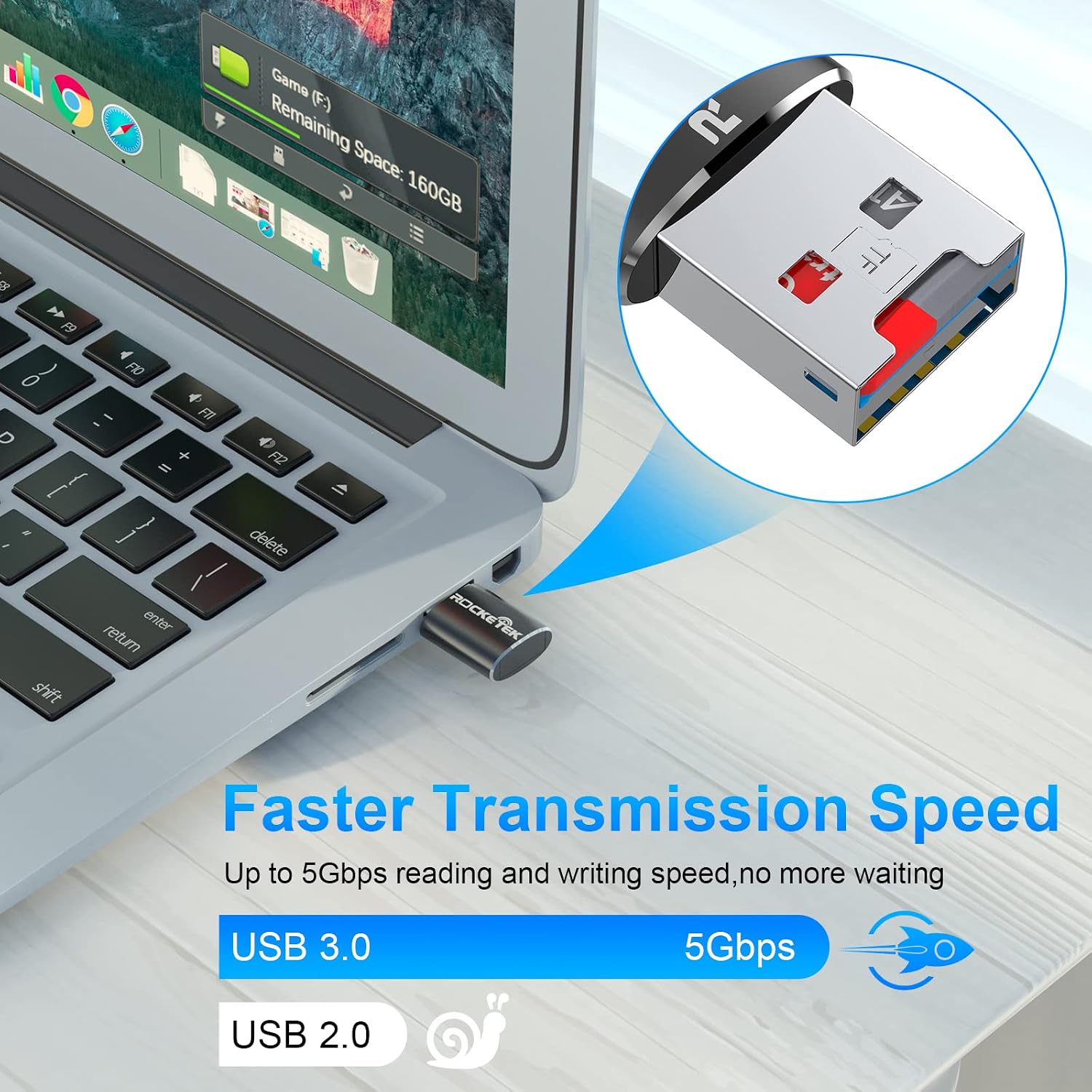 Rocketek Aluminum USB 3.0 Portable Memory Card Reader Adapter for Micro SD Card/TF Card Reader Adapter