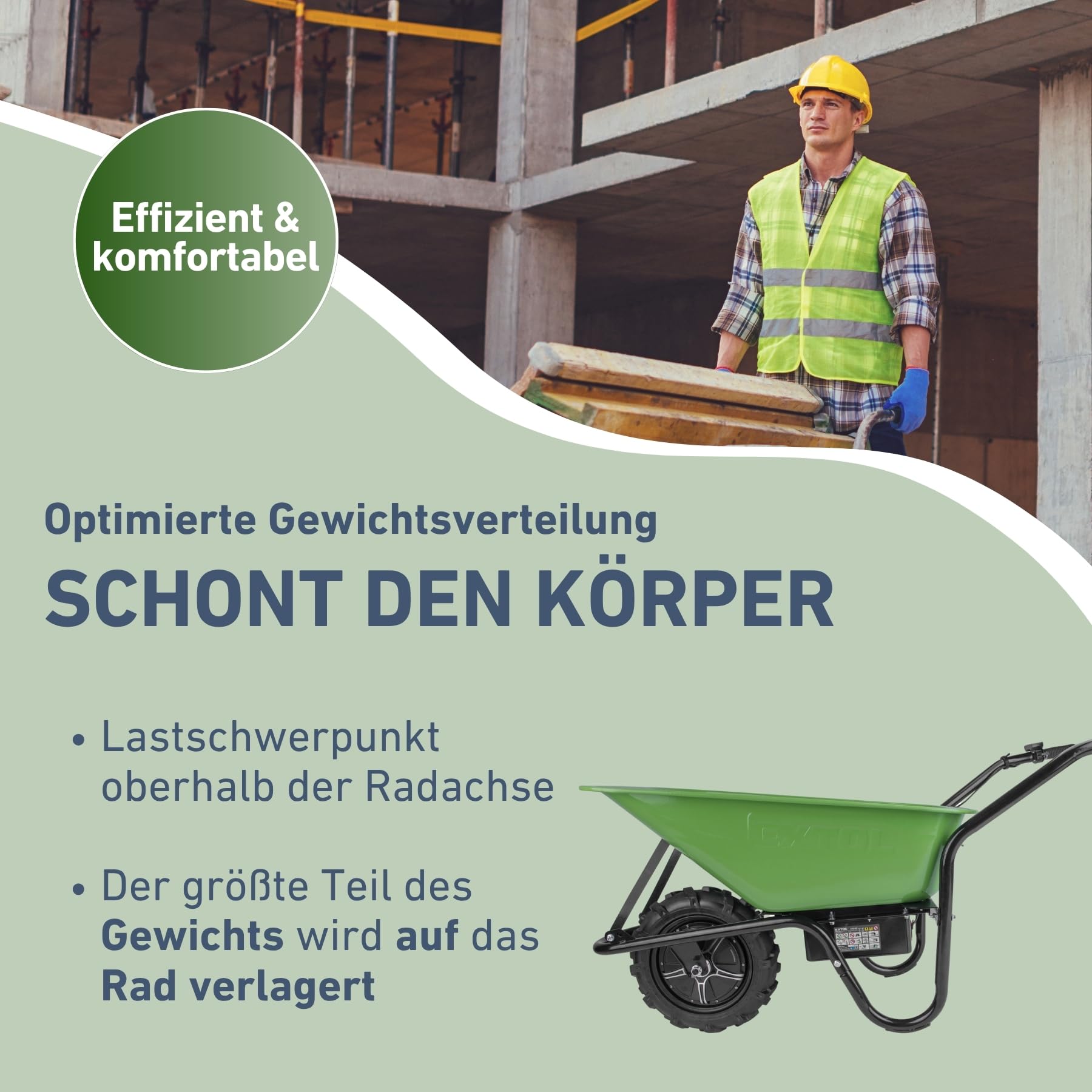 Extol Craft elektrische Schubkarre mit Akku, 500 W, 80 L Mulde & 150 kg Traglast, leistungsfähige Motorschubkarre, Offroad-taugliche Akkuschubkarre, mit Zwei 12V Blei Batterien