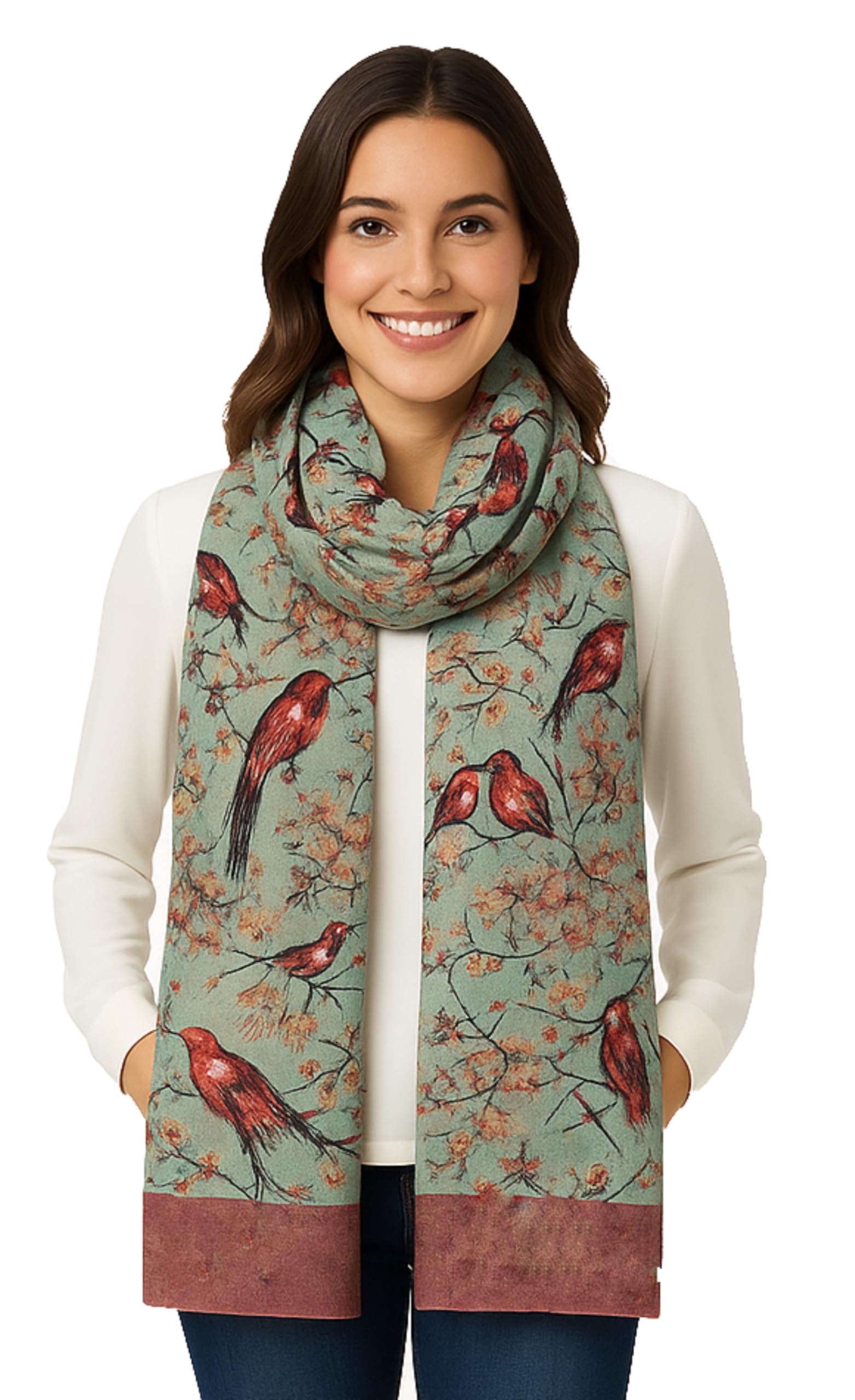 World Of Shawls Women's Japanese Birds Green New Celebrity Style Long Scarf Scarves Maxi Sarong (Japanese Birds Green)