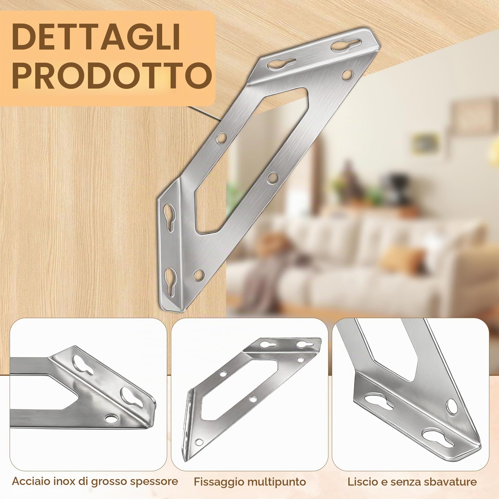 Staffe Angolari, 10 Pezzi Staffa Angolare Acciaio Inossidabile Squadrette Angolari per Legno Metallo Connettori Angolari per Mobili Armadi Tavoli Sedie Rinforzo e il Restauro