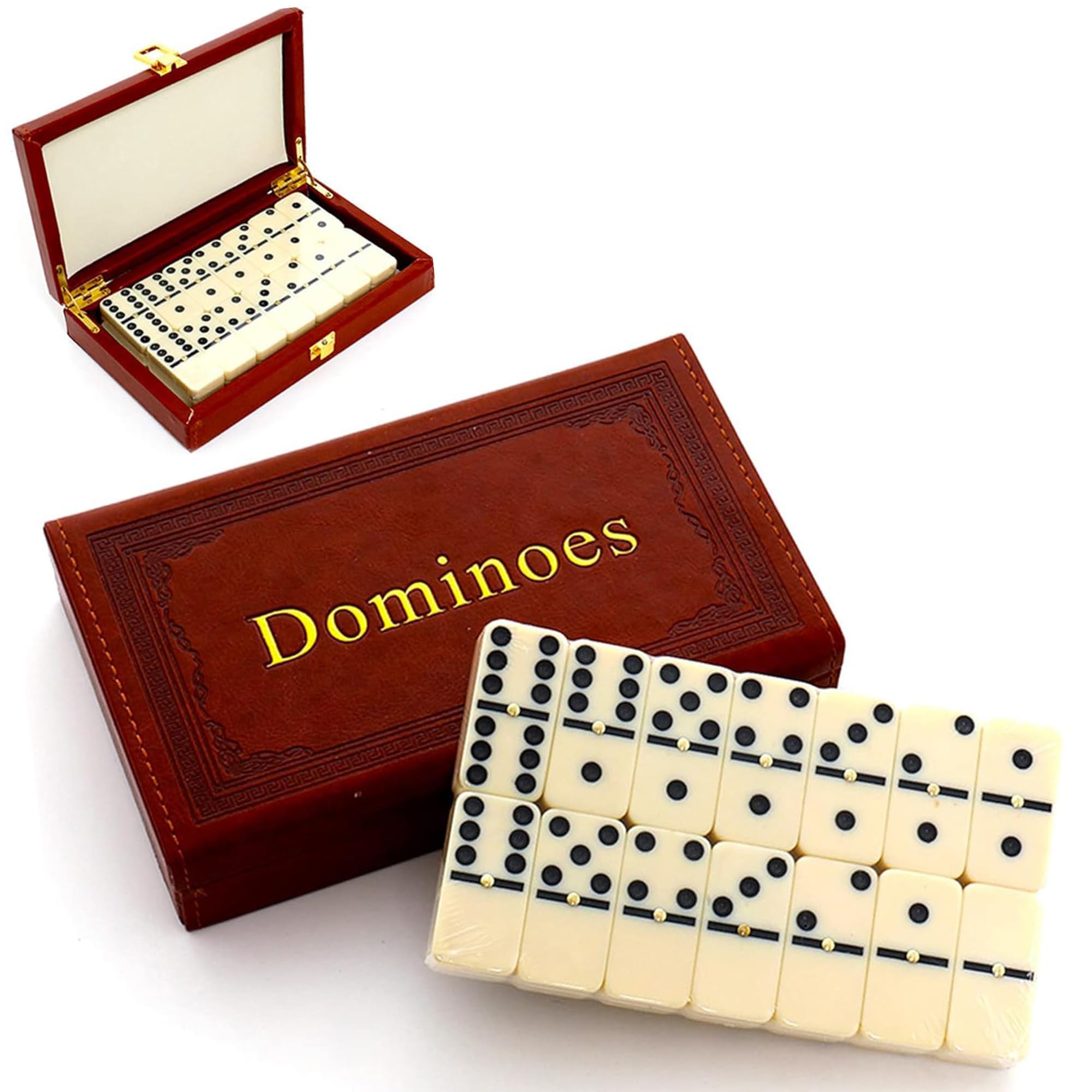 QLSKIDOmino, gęstej aminy domino pudełkowane, Wewnętrzne gry planszowe skóry, drewniane zabawki, Pakowanie zabawek planszowych dla dorosłych, Dzieci, 21cm, Tradycyjne i zabawne gry (28pcs)