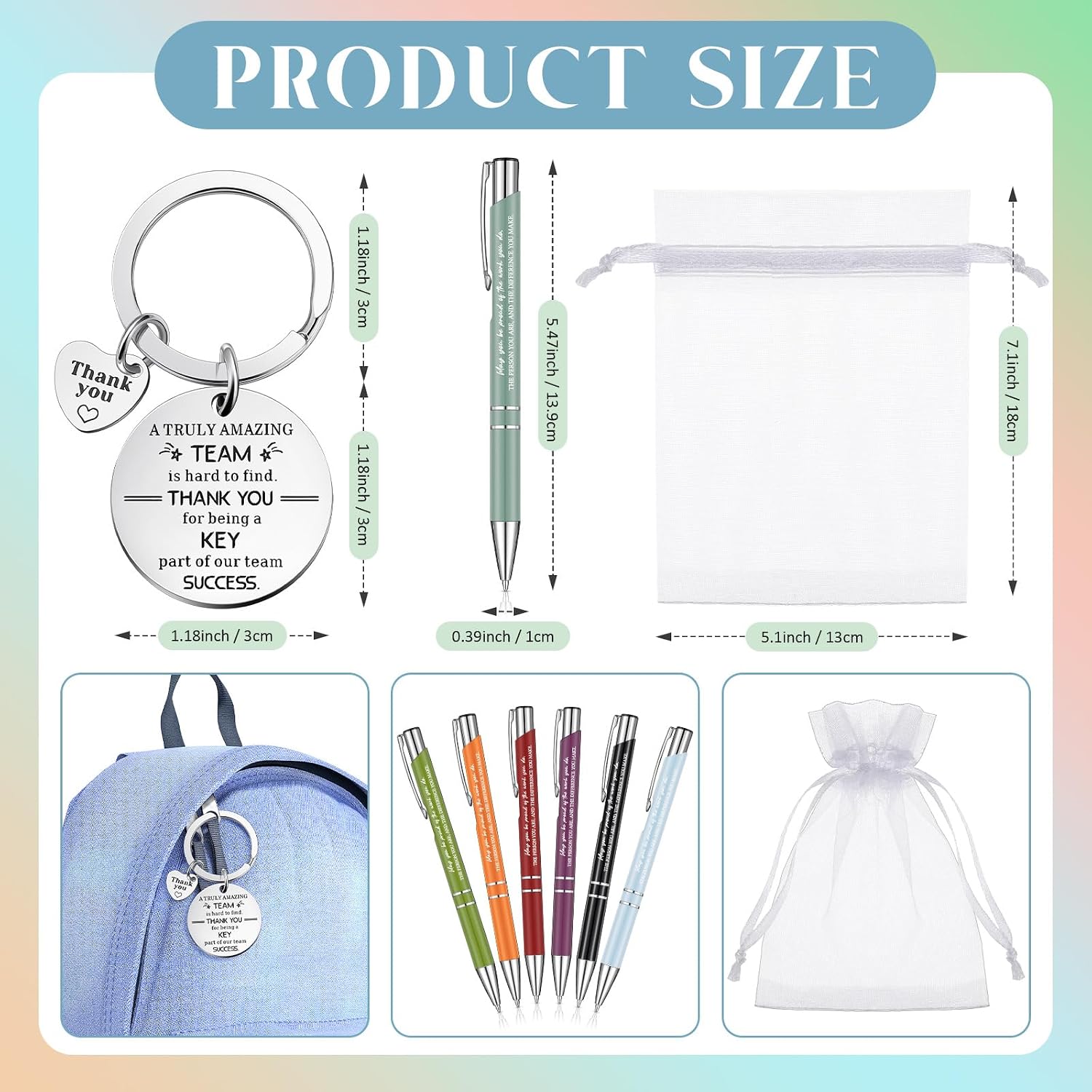 Fulmoon 80 Pcs Employee Appreciation Gifts Set Include Notepad Pen Thank You Keychain Organza Bag, Going Away Retirement Birthday Christmas Team Gift for Member Coworker(Multicolor,Team)