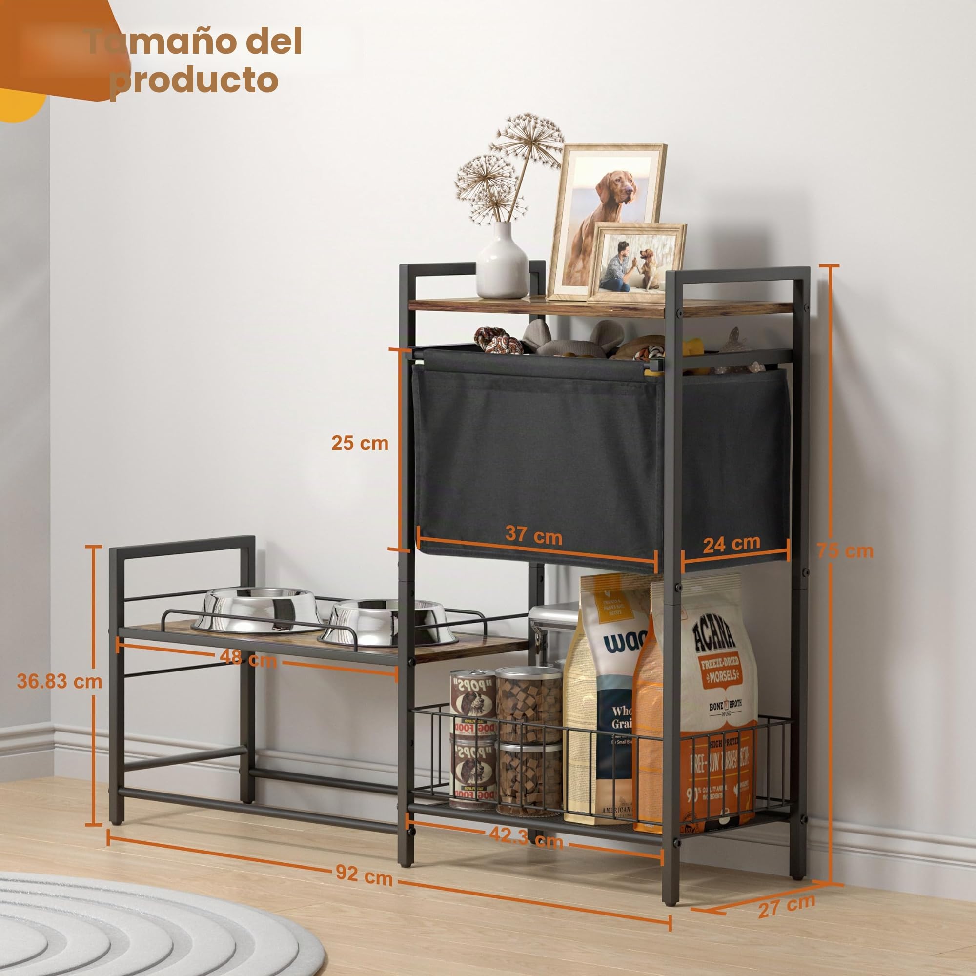 Comedero Elevado para Perros con Cesta de Juguetes, Bebedero y Armario para Mascotas - Para Perros Pequeños, Medianos y Grandes