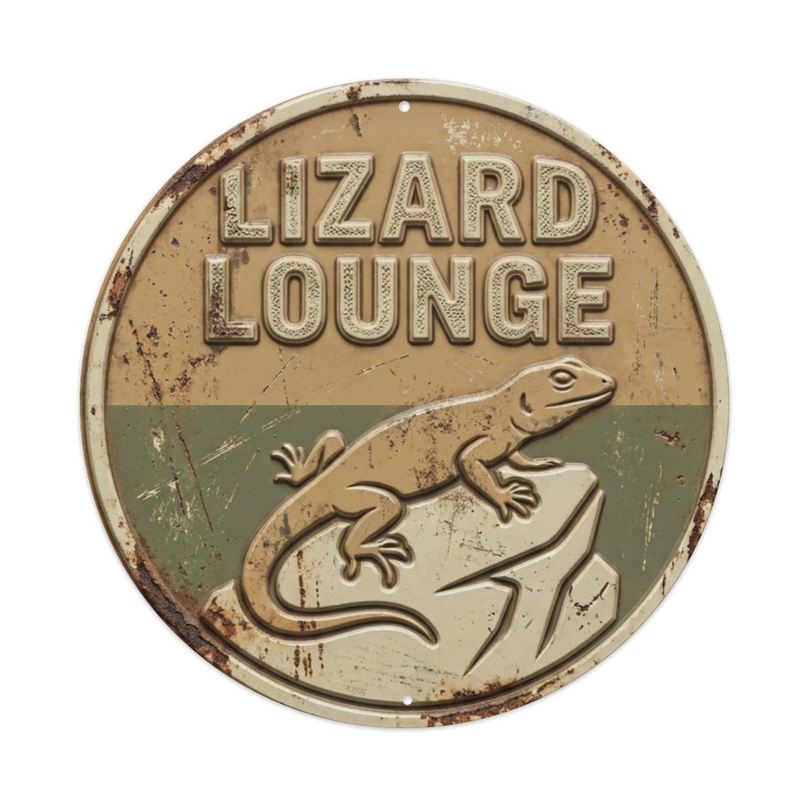 Lizard Lounge Here Workshop Metal Tin Sign Plaque Wall Decor for Cafe, Club Bar, Office, Home Garden Round Metal Poster 8x8Inch
