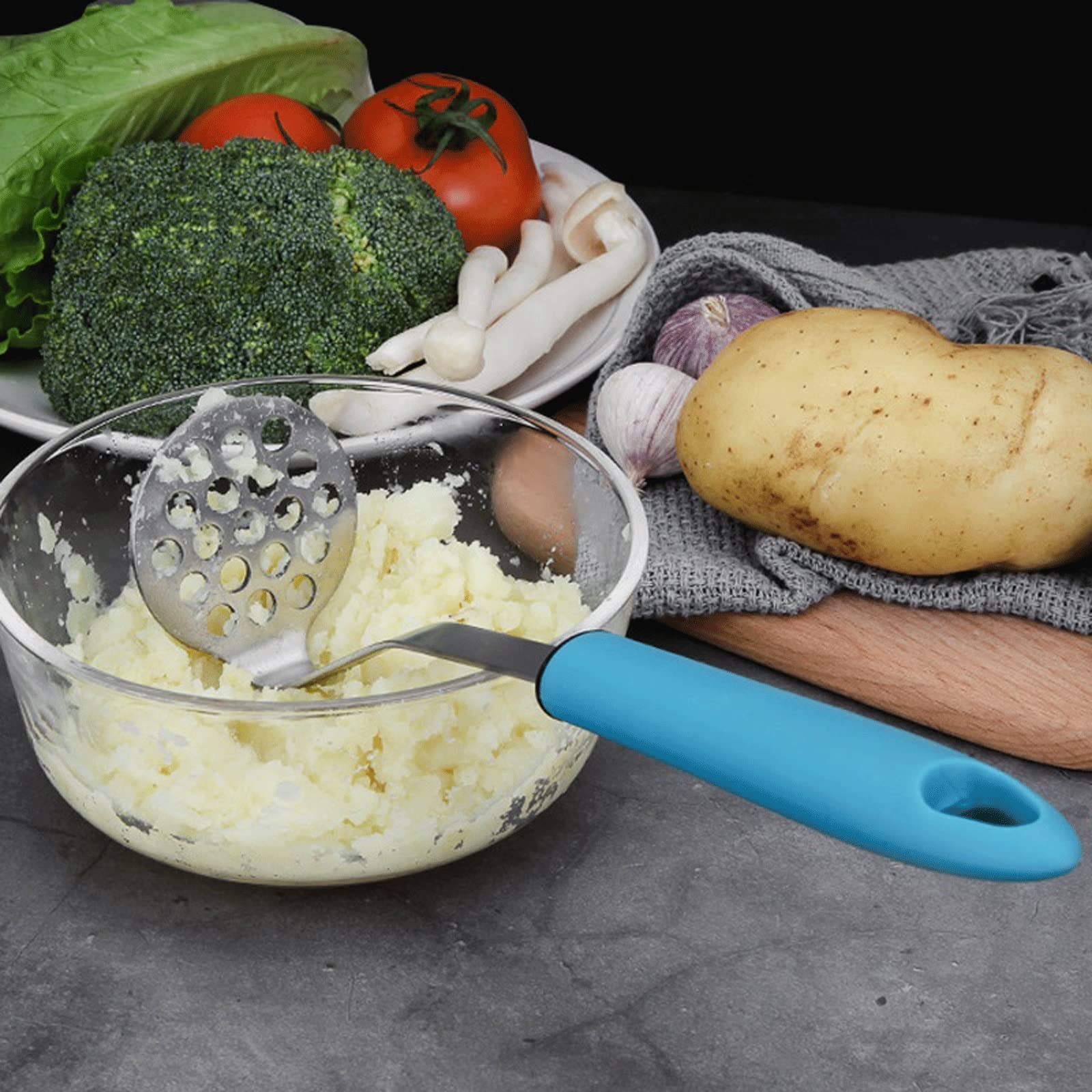 Kartoffelstampfer aus Edelstahl, Mehrzweck-Obst- und Gemüsestampfer, manuelle Schlammdruckmaschine, Lebensmittelzerkleinerer, Küchenkochutensilien, Stampfer