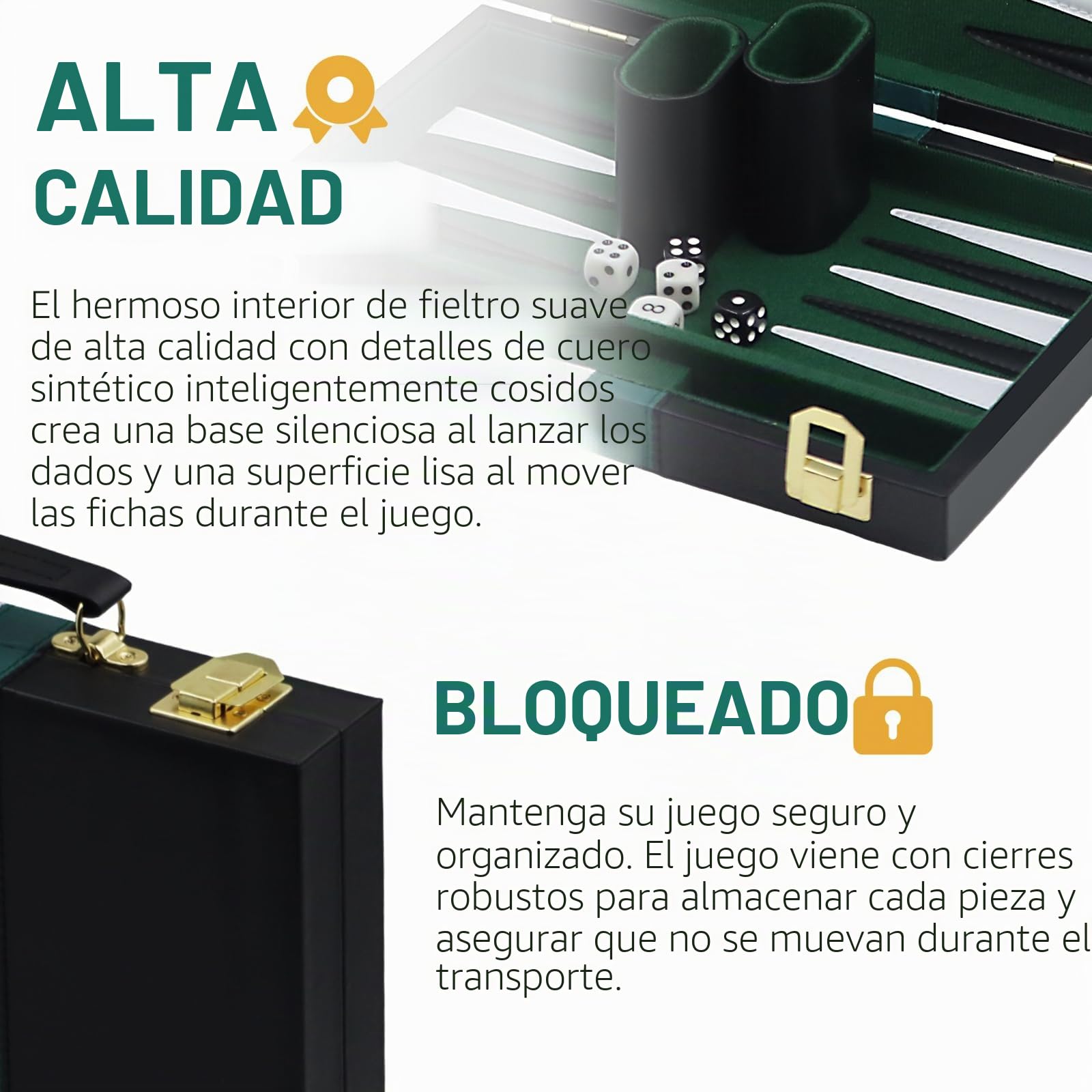Backgammon de Juego Estuche de 11 Pulgadas con Accesorios Completos Portátil de Viaje Juego de Backgammon Madera (Negro)