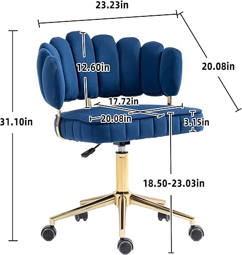 Miniatura 2 de Silla de oficina de terciopelo, cómoda silla de escritorio ajustable para oficina en casa con base dorada y ruedas giratorias de 360 grados, cómoda