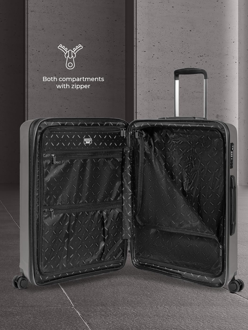 REDOLZ Hartschalen Check-in Koffer M erweiterbar | 46 x 30 x 66 cm, 82–97 Liter, 3,7 kg leicht, Polypropylen, Dehnfalte, Essentials 14