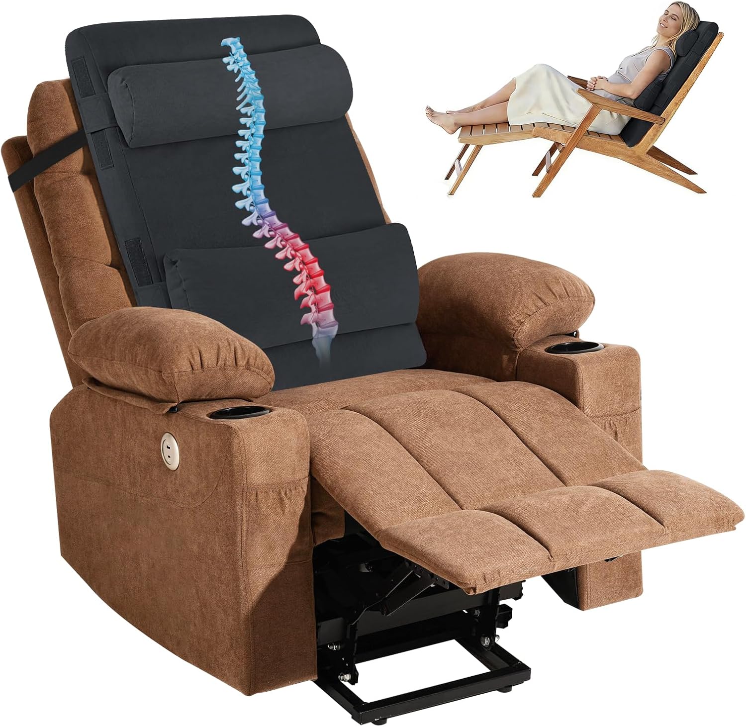 2-in-1 Neck & Lumbar Support Pillow with Adjustable Height and Ergonomic backrest Design, Suitable for recliners, Sofas, high-Back Rocking Chairs, Relieve Back Pressure. (Black)