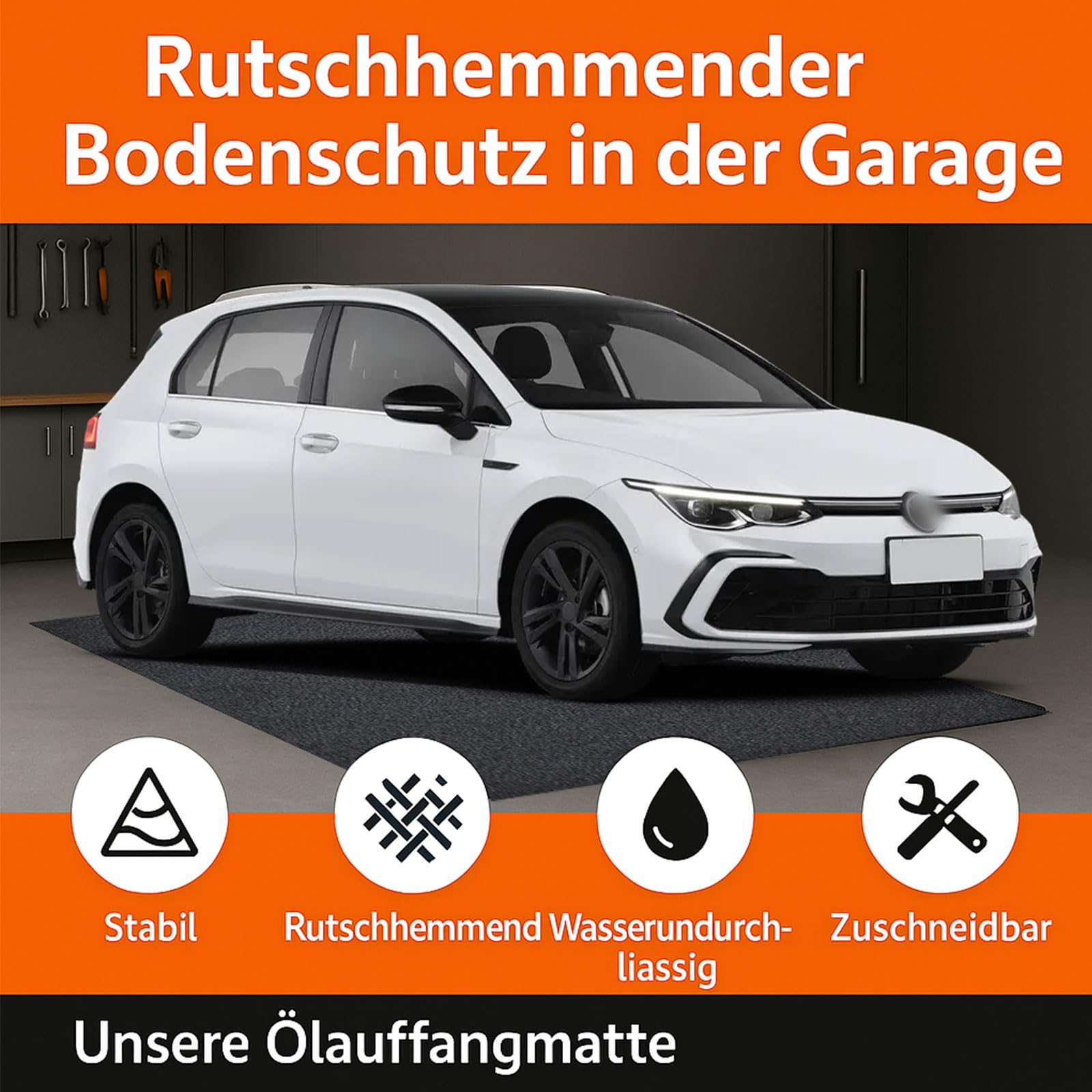 Ölauffangmatte Ölmatte 100x160 cm – Garagenbodenmatte & Bodenschutzmatte mit saugstarkem Faservlies, wasserdichter Gummi-Rückseite, rutschfeste Werkstattmatte für Auto, Motorrad & Garage