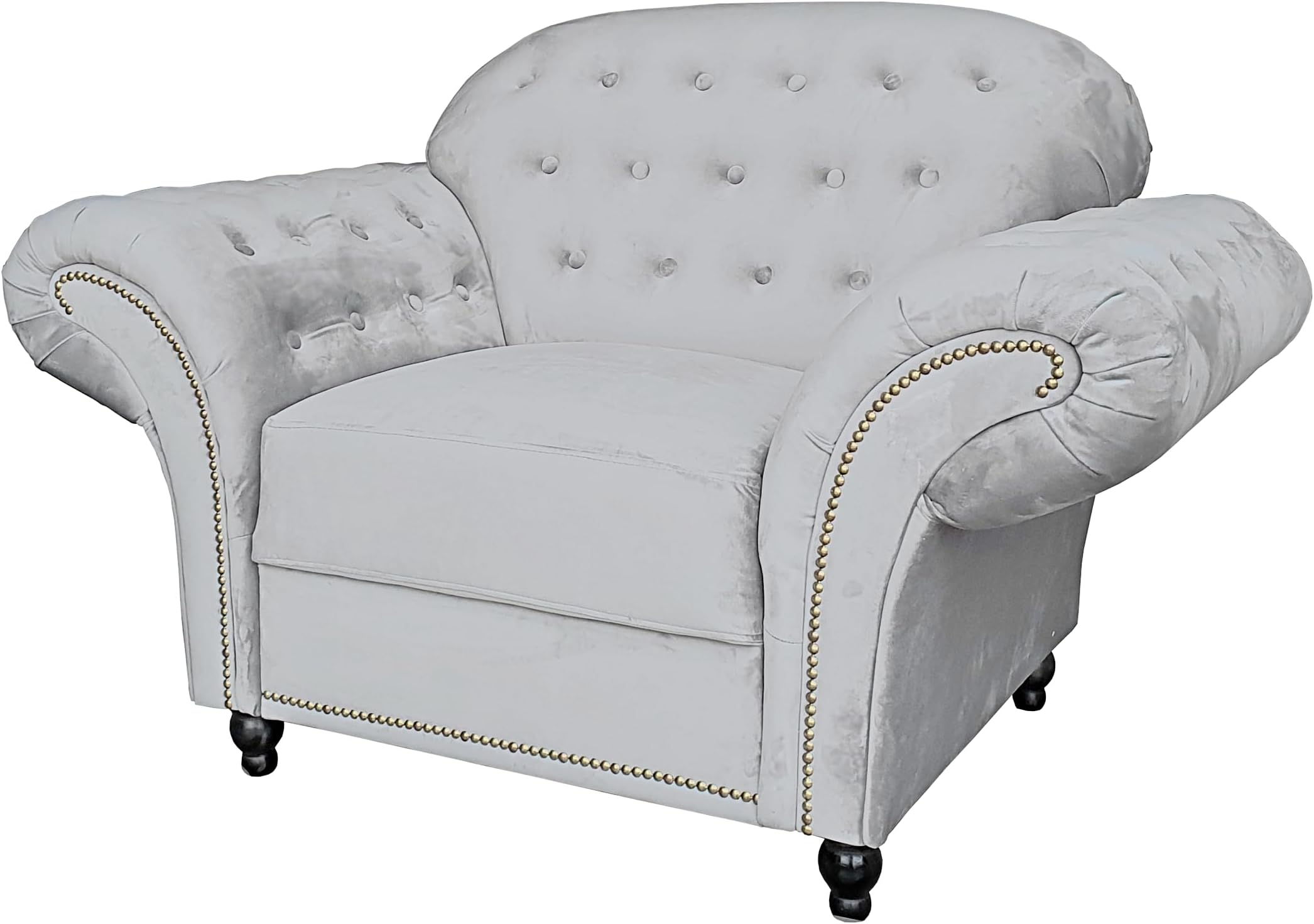 Lyon Chesterfield Style French Velvet fabric Armchair Blue Silver Grey (Silver, Armchair)
