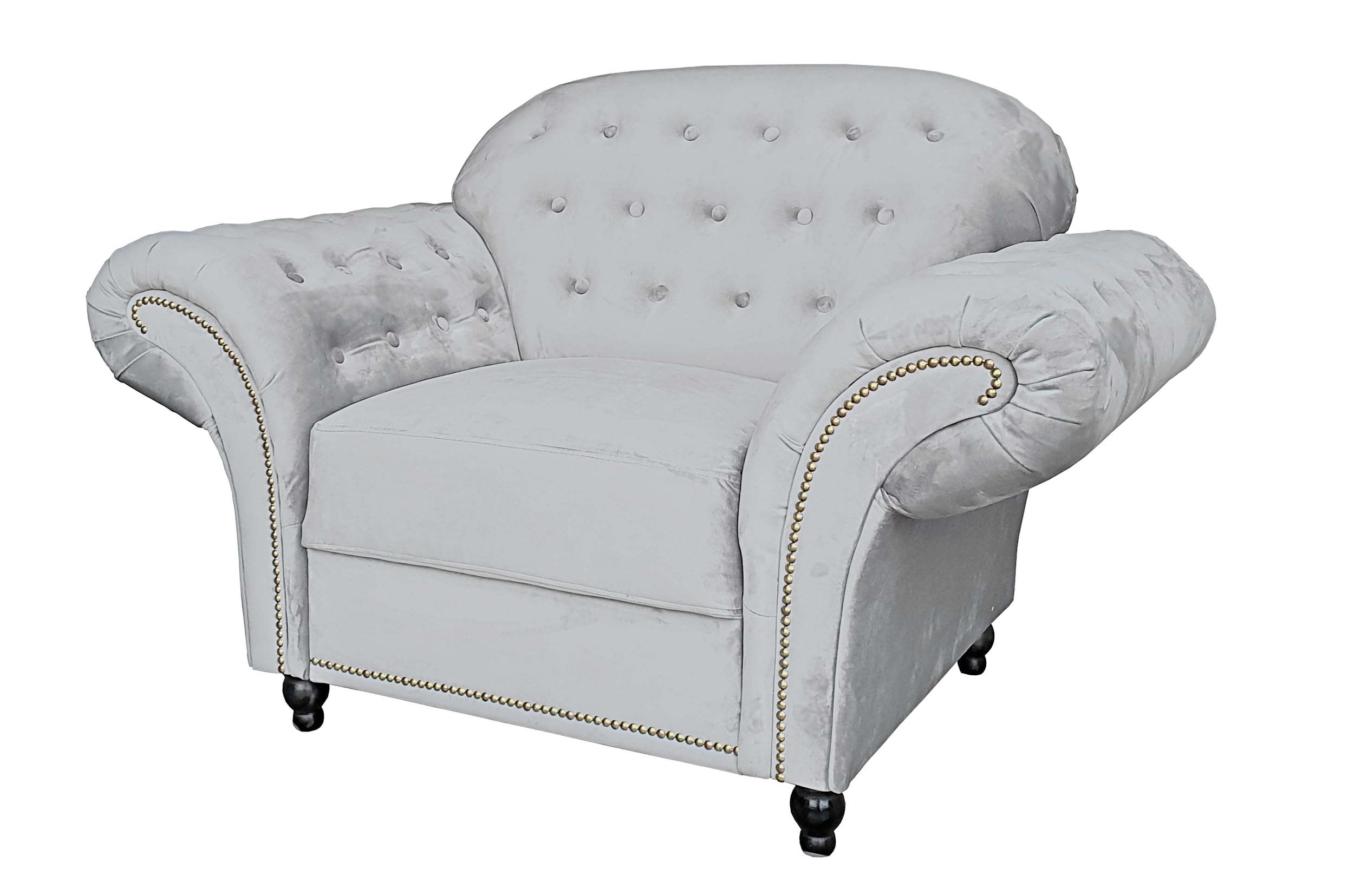 Lyon Chesterfield Style French Velvet fabric Armchair Blue Silver Grey (Silver, Armchair)